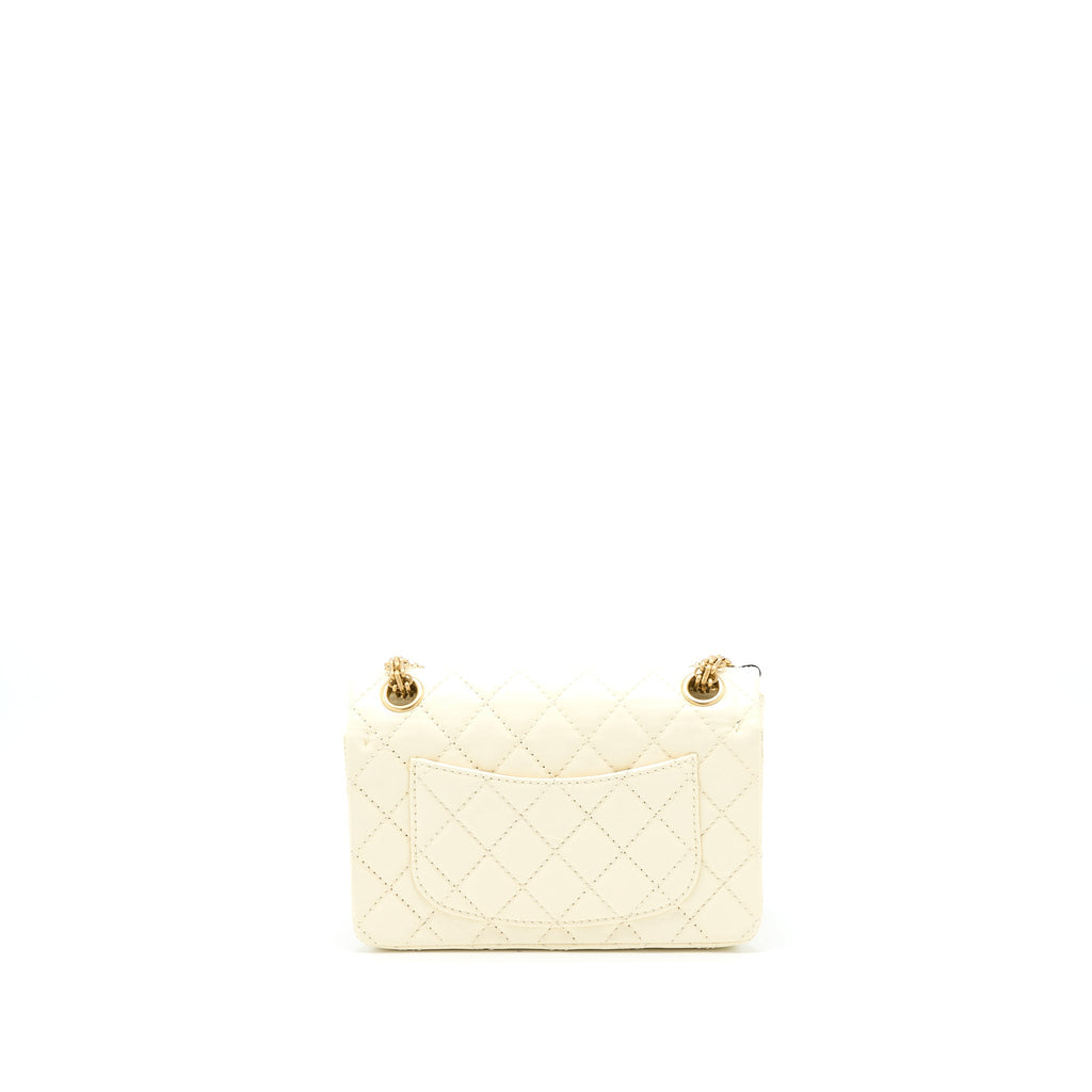 CHANEL 20A MINI 2.55 REISSUE FLAP BAG AGED CALFSKIN CREAMY WHITE BRUSHED GHW