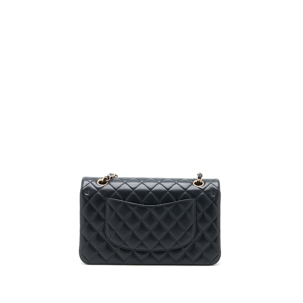 CHANEL MEDIUM CLASSIC FLAP BAG LAMBSKIN BLACK RGHW (MICROCHIP)