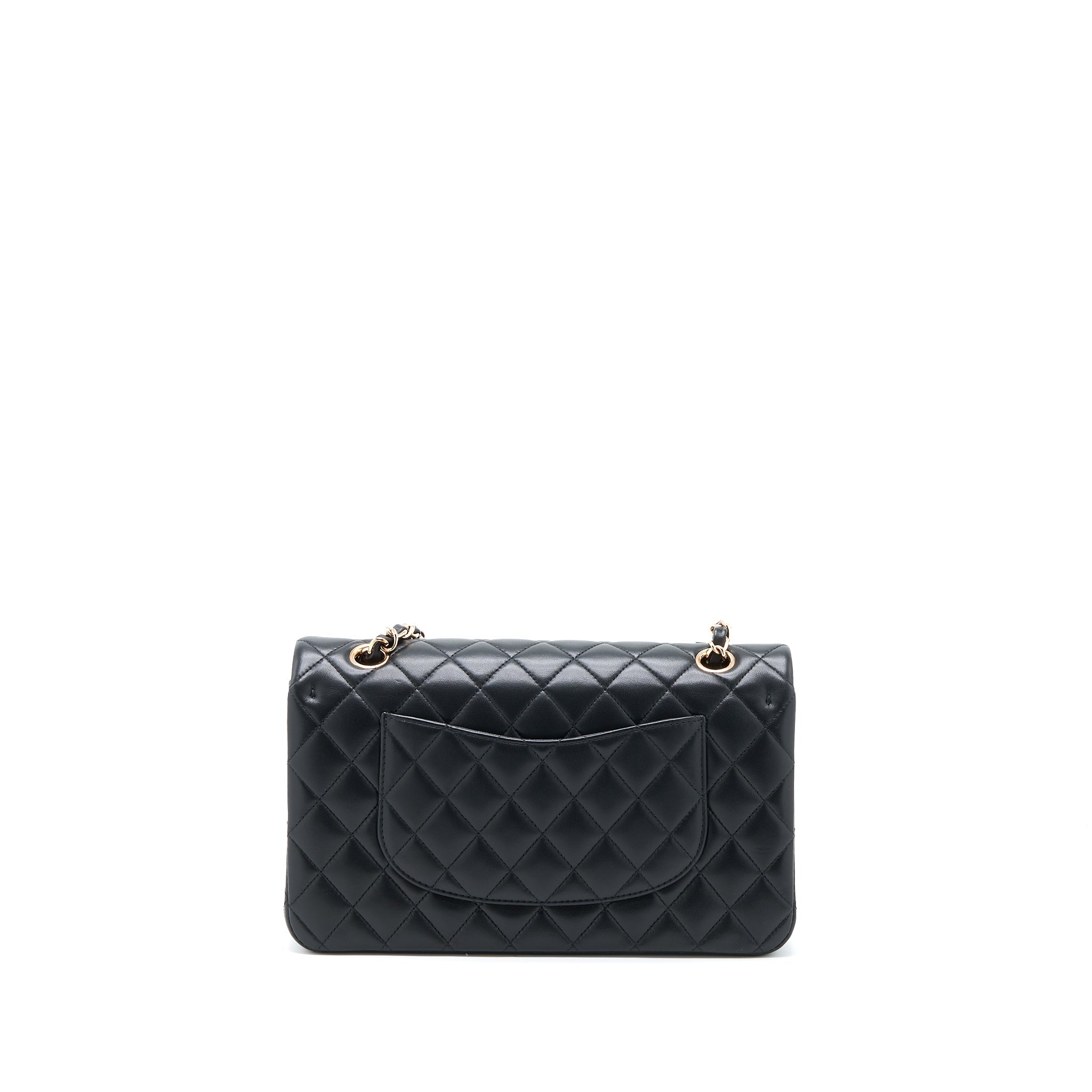 CHANEL MEDIUM CLASSIC FLAP BAG LAMBSKIN BLACK RGHW (MICROCHIP)