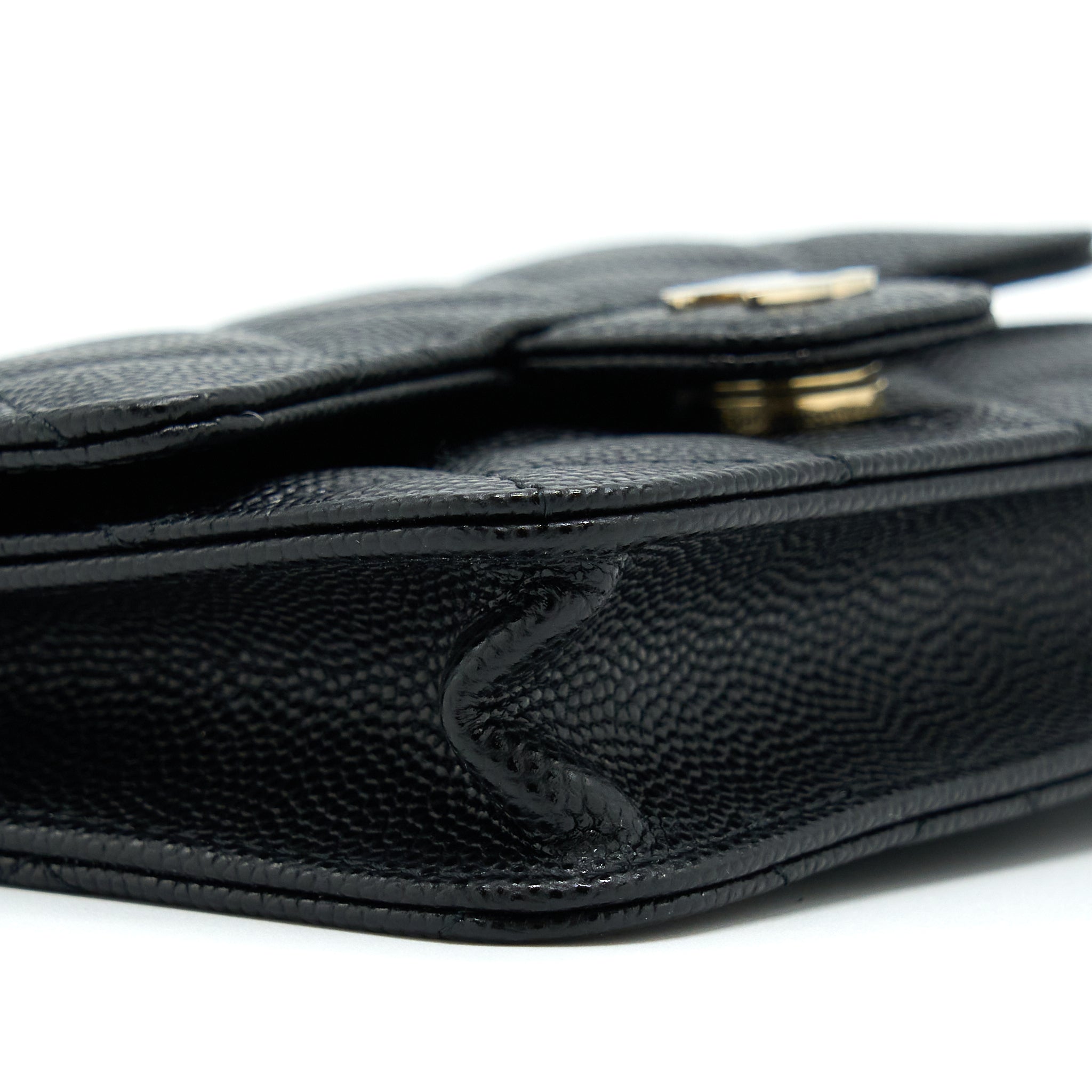 CHANEL MINI FLAP CARD HOLDER WITH CHAIN CAVIAR BLACK LGHW