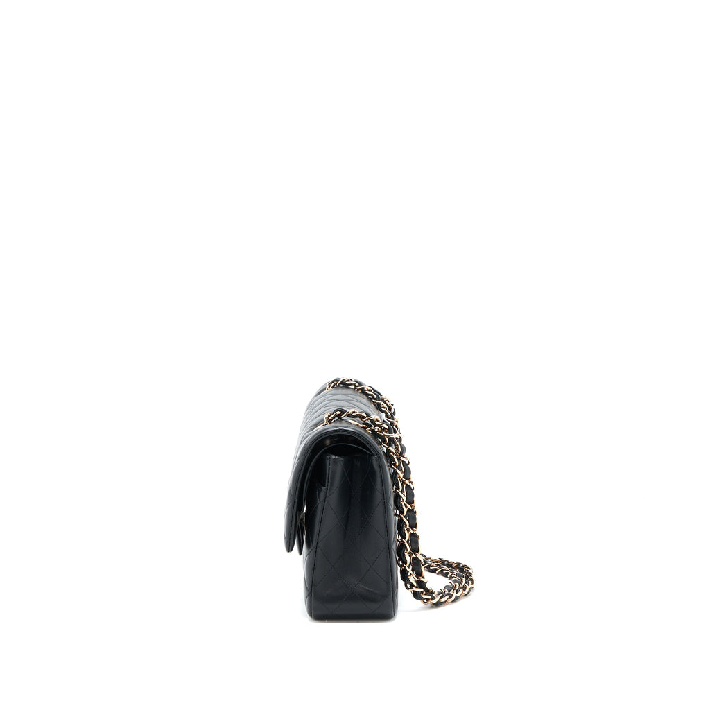 CHANEL MEDIUM CLASSIC FLAP BAG LAMBSKIN BLACK RGHW (MICROCHIP)