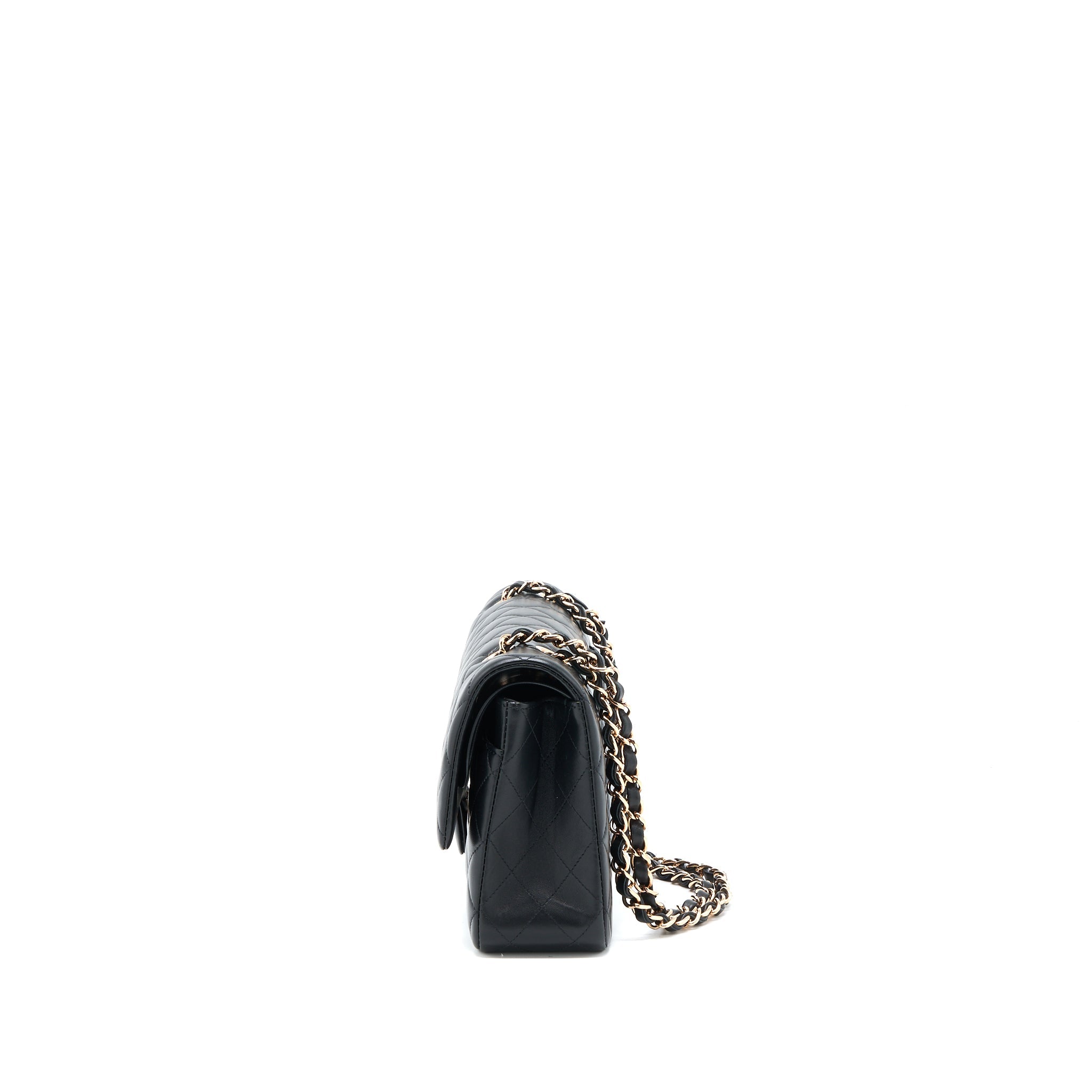 CHANEL MEDIUM CLASSIC FLAP BAG LAMBSKIN BLACK RGHW (MICROCHIP)