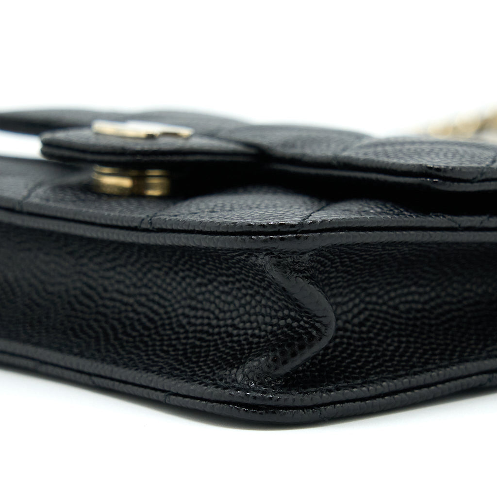 CHANEL MINI FLAP CARD HOLDER WITH CHAIN CAVIAR BLACK LGHW