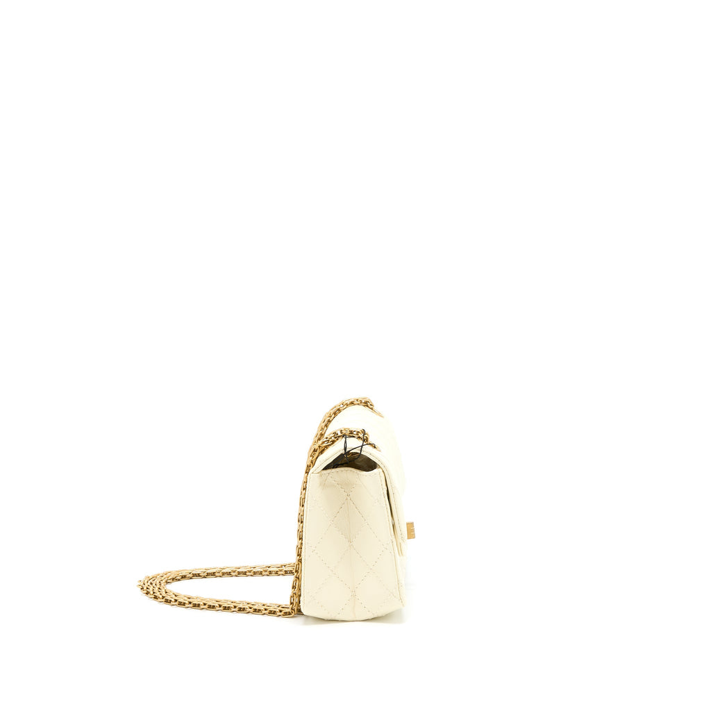 CHANEL 20A MINI 2.55 REISSUE FLAP BAG AGED CALFSKIN CREAMY WHITE BRUSHED GHW