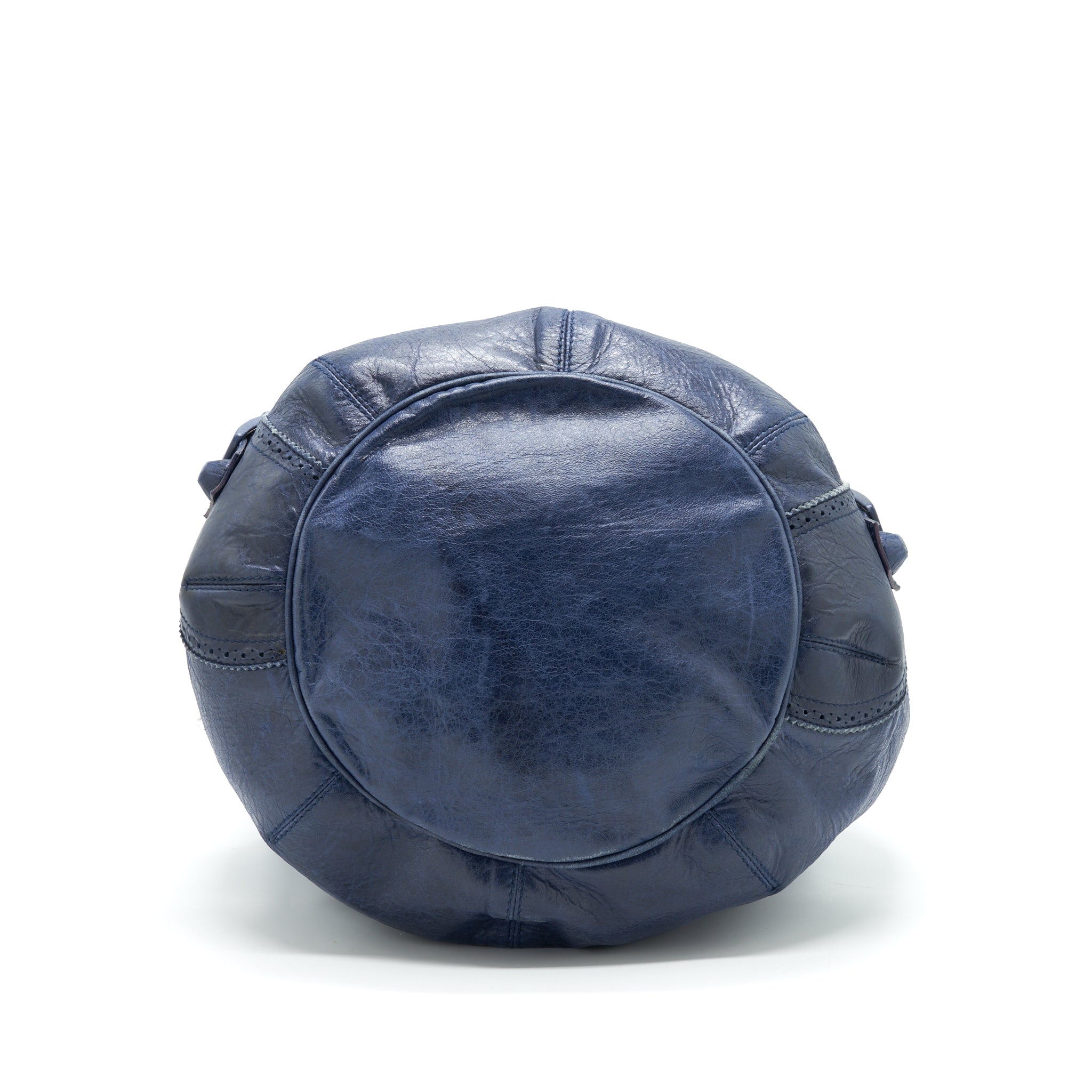 BALENCIAGA GIANT POMPON BUCKET BAG NAVY