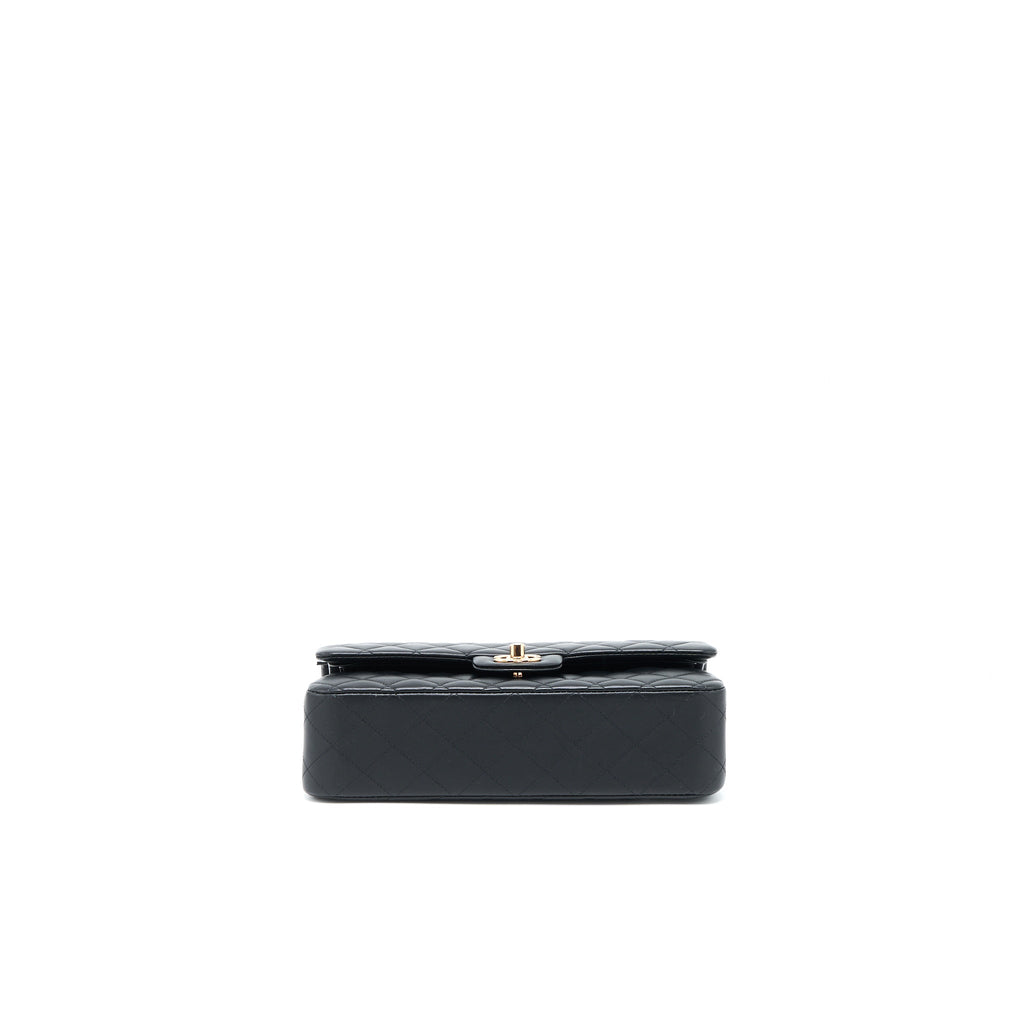 CHANEL MEDIUM CLASSIC FLAP BAG LAMBSKIN BLACK RGHW (MICROCHIP)