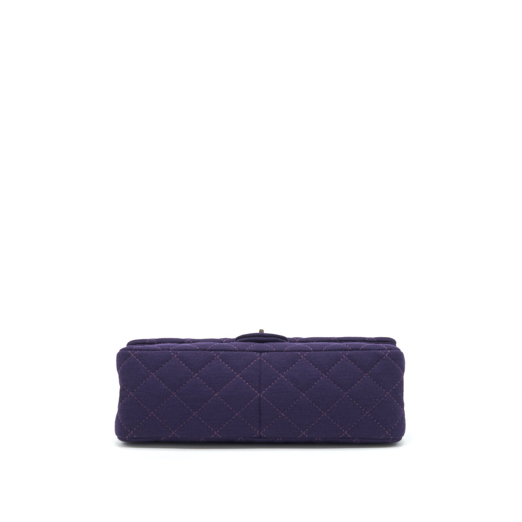 CHANEL 2.55 REISSUE 226 DOUBLE FLAP BAG FABRIC PURPLE RUTHENIUM SLIVER HARDWARE
