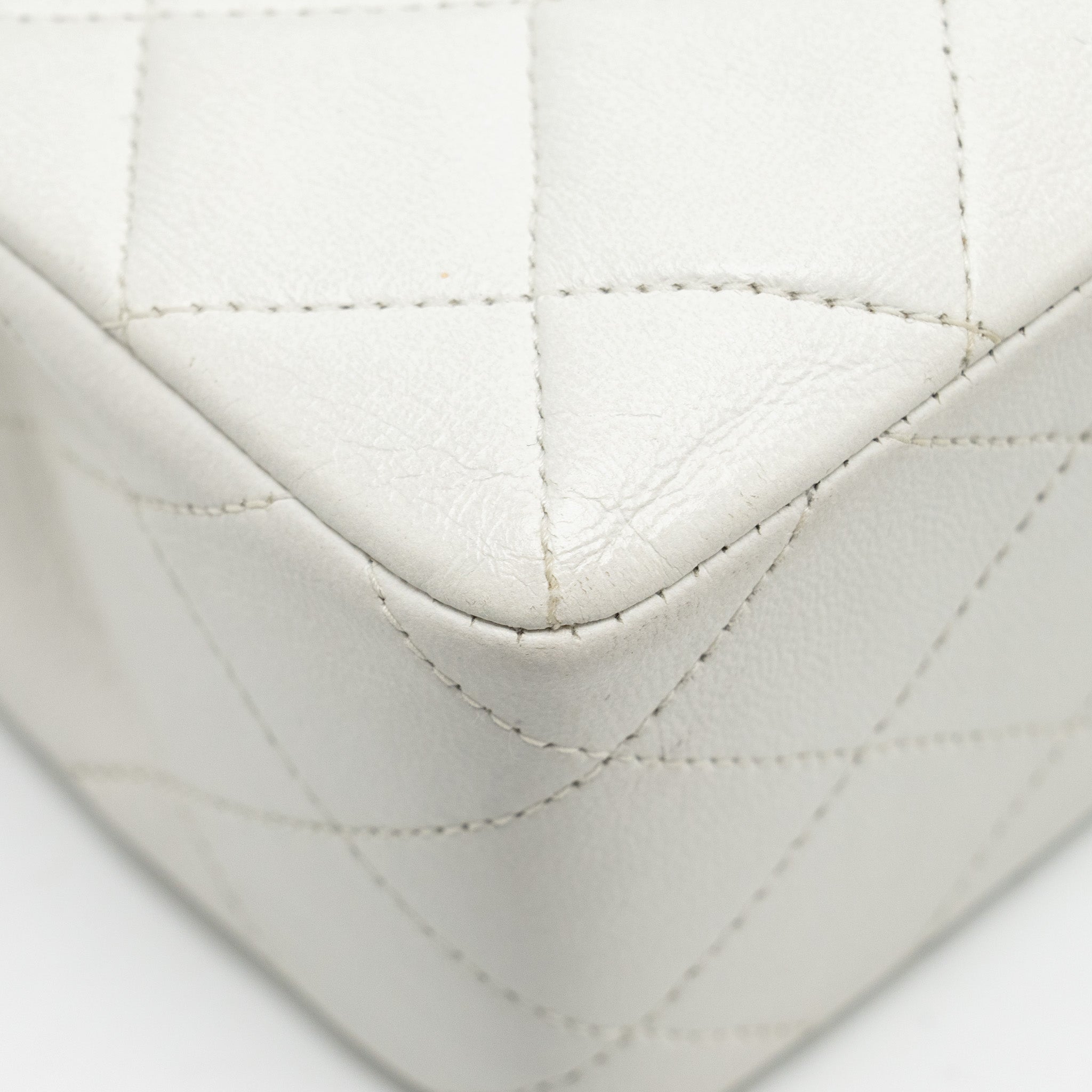 CHANEL VINTAGE QUILTED SQUARE FLAP BAG LAMBSKIN WHITE GHW