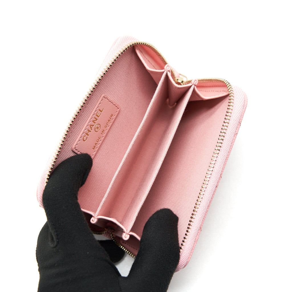 CHANEL 22C ZIP CARDHOLDER PINK CAVIAR LGHW