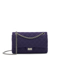 CHANEL 2.55 REISSUE 226 DOUBLE FLAP BAG FABRIC PURPLE RUTHENIUM SLIVER HARDWARE