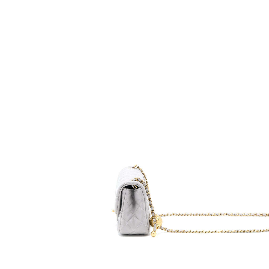 CHANEL PEARL CRUSH MINI RECTANGULAR FLAP BAG LAMBSKIN LIGHT GREY BRUSHED GHW (MICROCHIP)