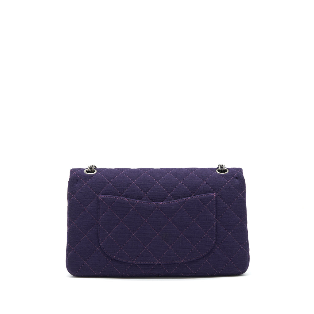CHANEL 2.55 REISSUE 226 DOUBLE FLAP BAG FABRIC PURPLE RUTHENIUM SLIVER HARDWARE