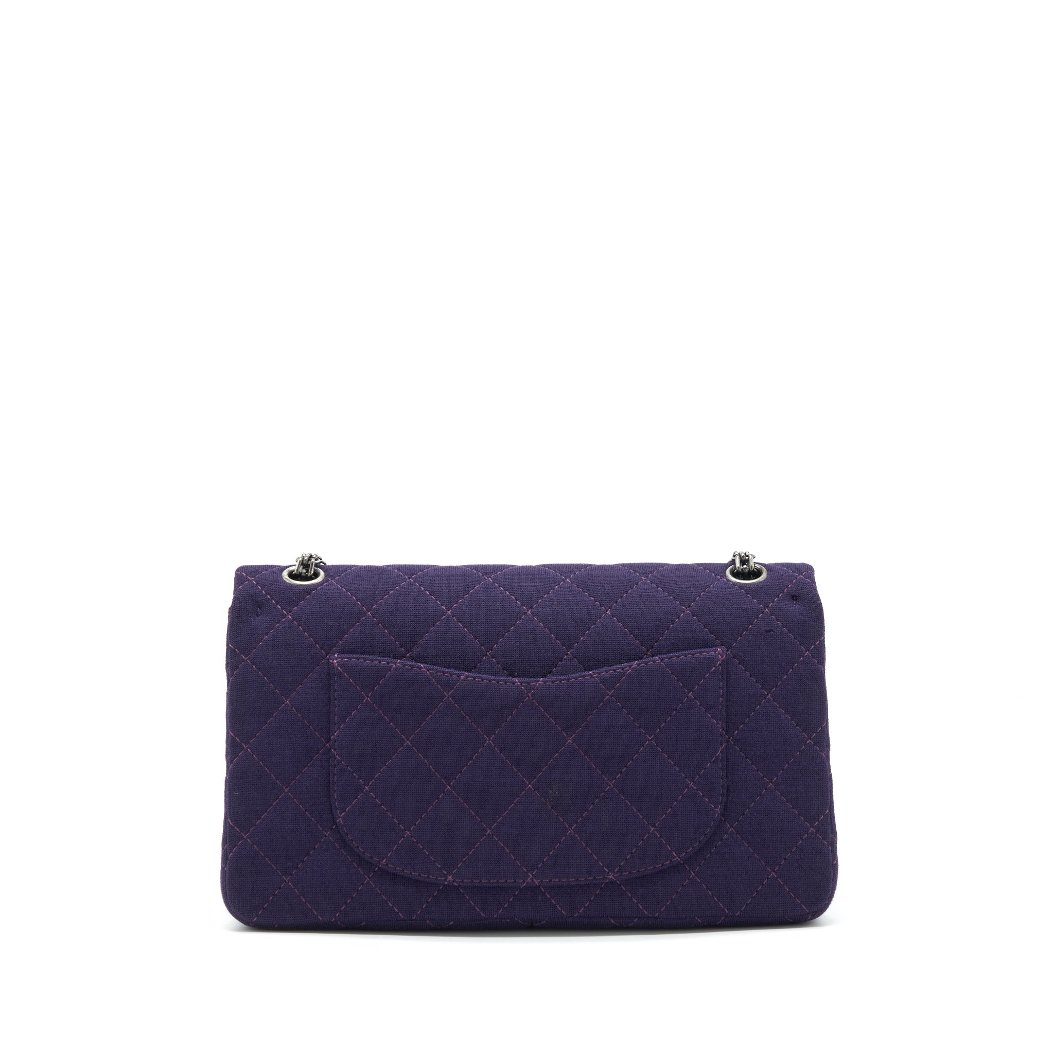 CHANEL 2.55 REISSUE 226 DOUBLE FLAP BAG FABRIC PURPLE RUTHENIUM SLIVER HARDWARE