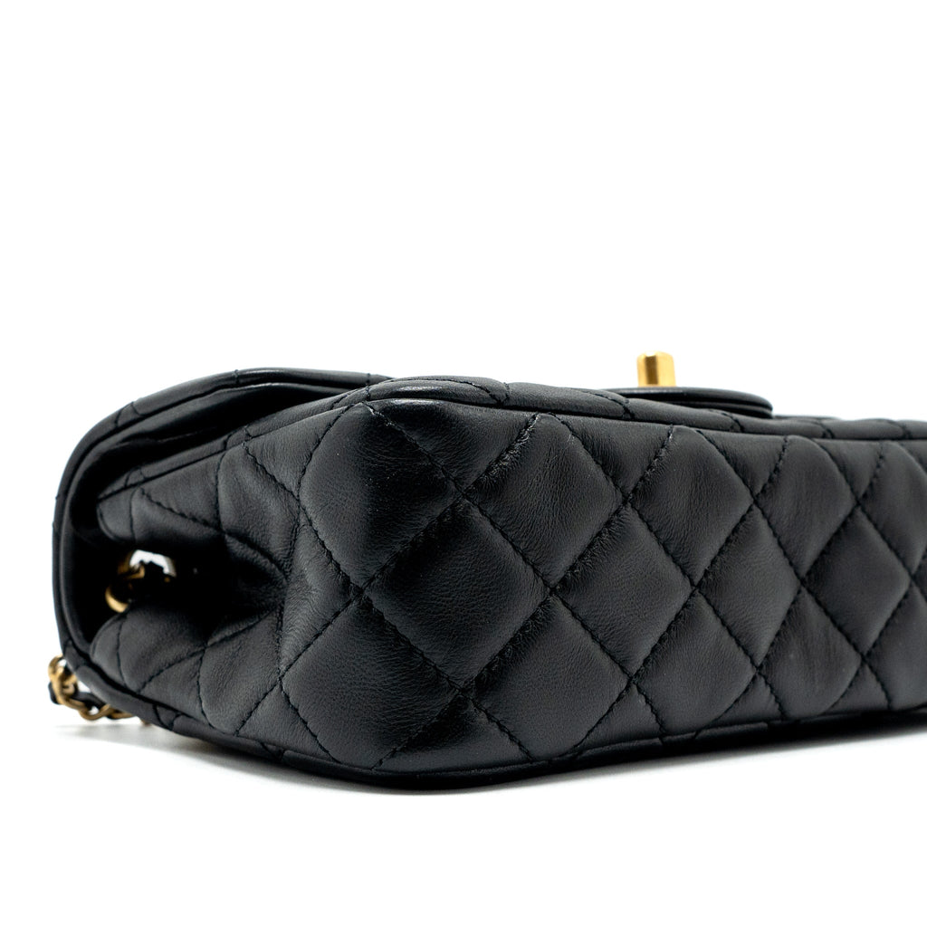 CHANEL PEARL CRUSH MINI RECTANGULAR LAMBSKIN BLACK BRUSHED GHW (MICROCHIP)