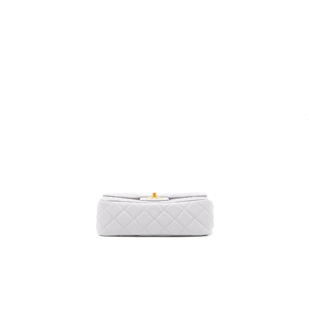 CHANEL PEARL CRUSH MINI RECTANGULAR FLAP BAG LAMBSKIN LIGHT GREY BRUSHED GHW (MICROCHIP)
