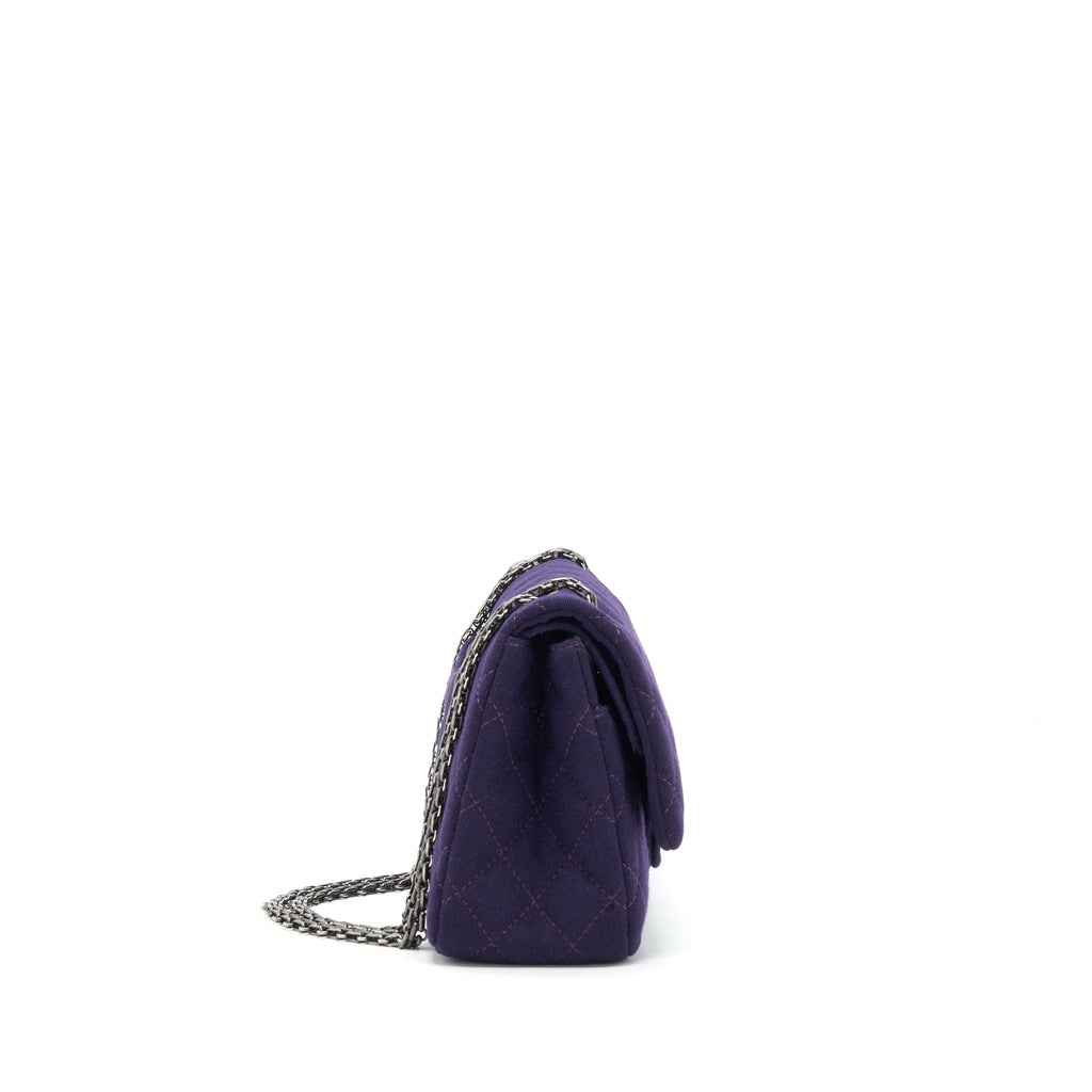 CHANEL 2.55 REISSUE 226 DOUBLE FLAP BAG FABRIC PURPLE RUTHENIUM SLIVER HARDWARE