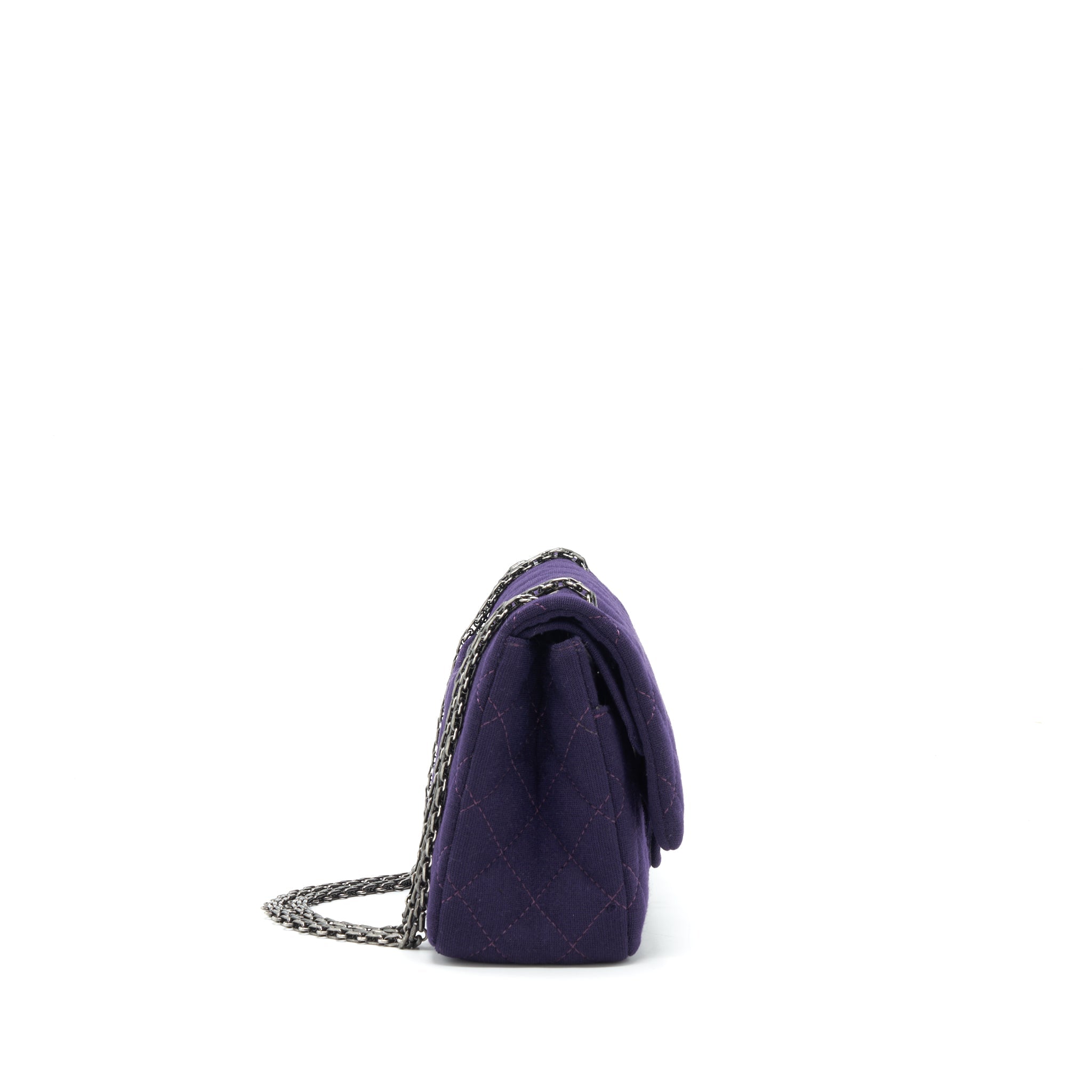 CHANEL 2.55 REISSUE 226 DOUBLE FLAP BAG FABRIC PURPLE RUTHENIUM SLIVER HARDWARE