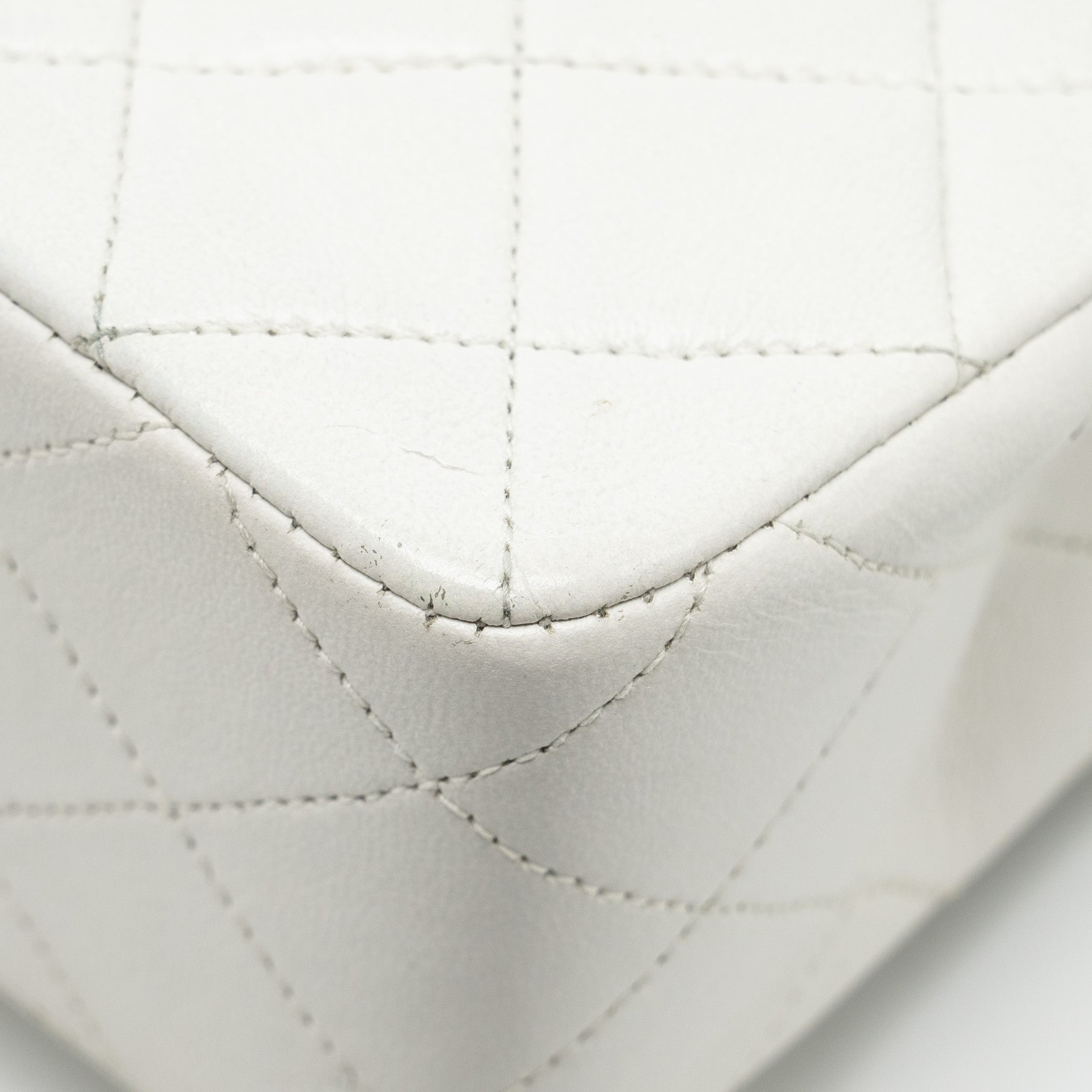 CHANEL VINTAGE QUILTED SQUARE FLAP BAG LAMBSKIN WHITE GHW
