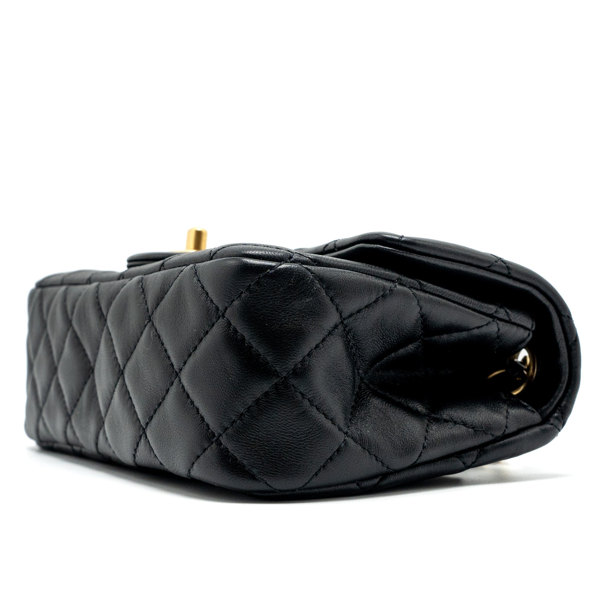 CHANEL PEARL CRUSH MINI RECTANGULAR LAMBSKIN BLACK BRUSHED GHW (MICROCHIP)