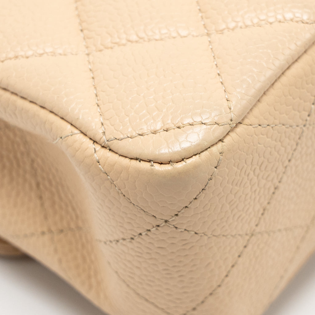 CHANEL MEDIUM CLASSIC DOUBLE FLAP BAG CAVIAR BEIGE SHW