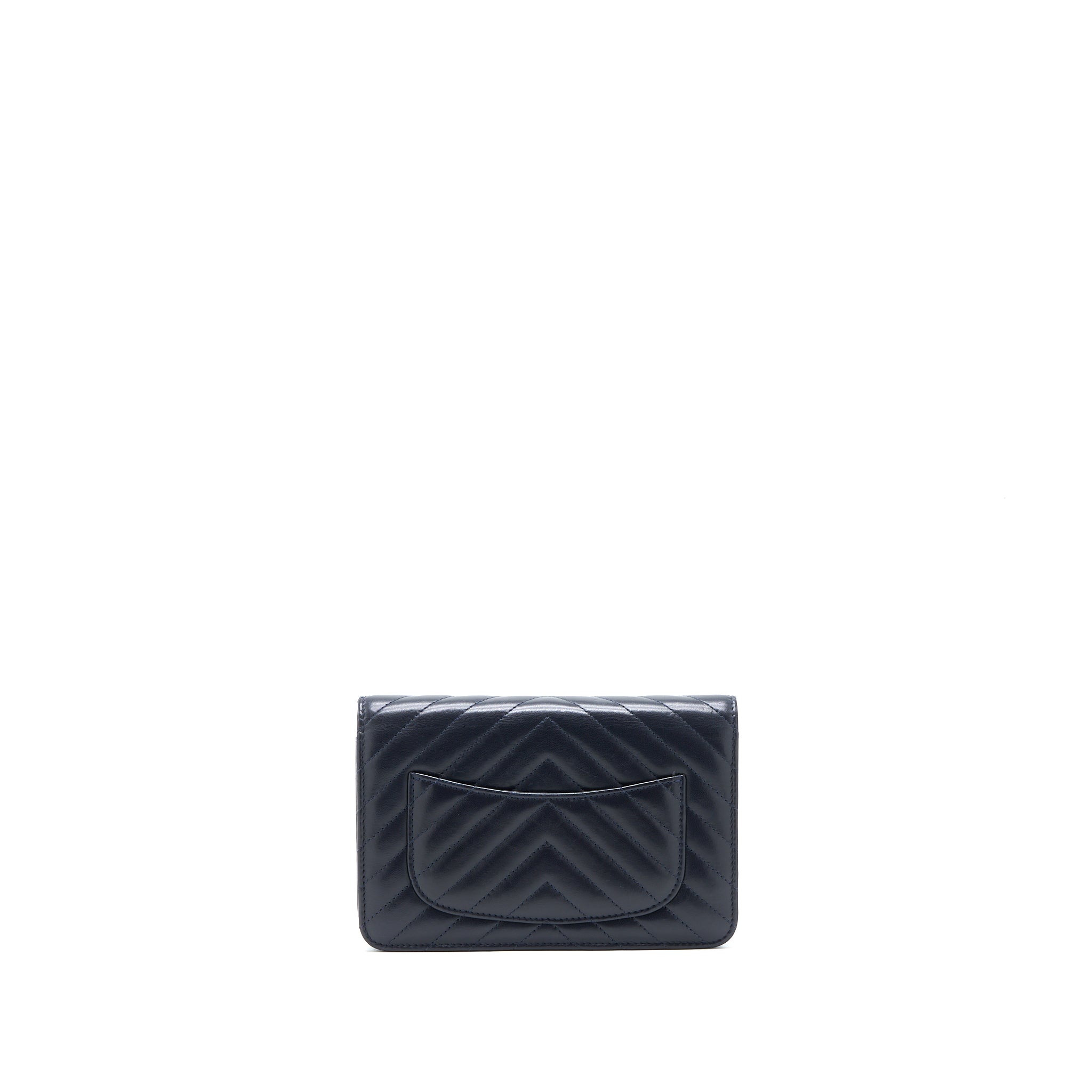 CHANEL WALLET ON CHAIN CHEVRON LAMBSKIN NAVY SHW