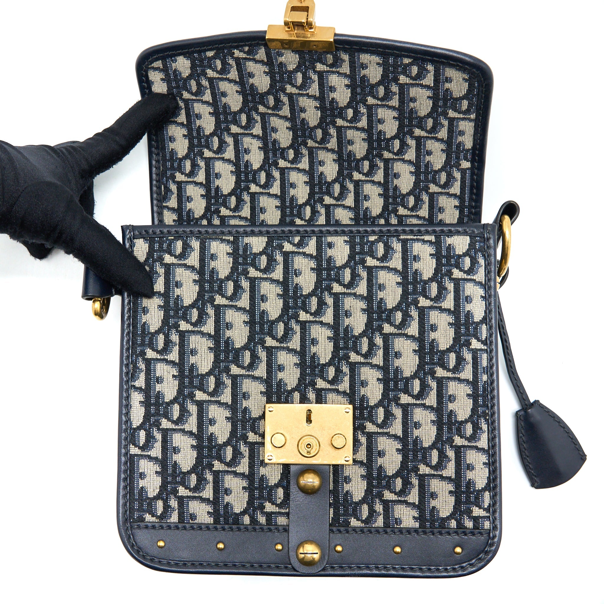 DIOR ADDICT VERTICAL MESSENGER BAG OBLIQUE CANVAS BLUE GHW