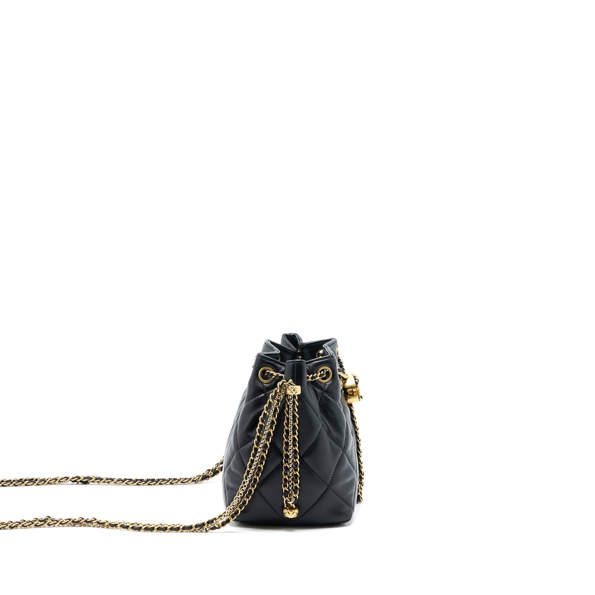 CHANEL DRAWSTRING BUCKET BAG LAMBSKIN BLACK GHW (MICROCHIP)
