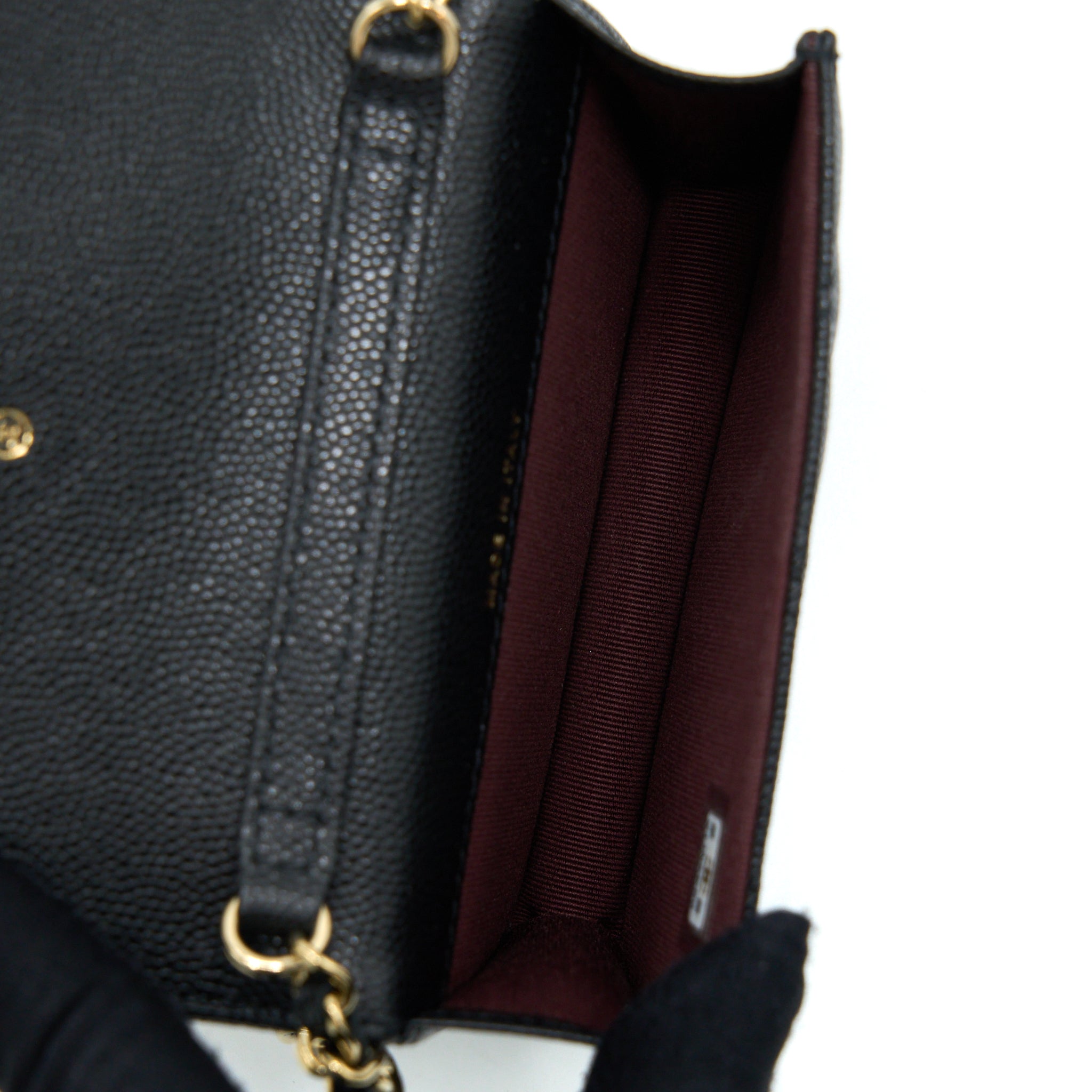 CHANEL MINI FLAP CARD HOLDER WITH CHAIN CAVIAR BLACK LGHW