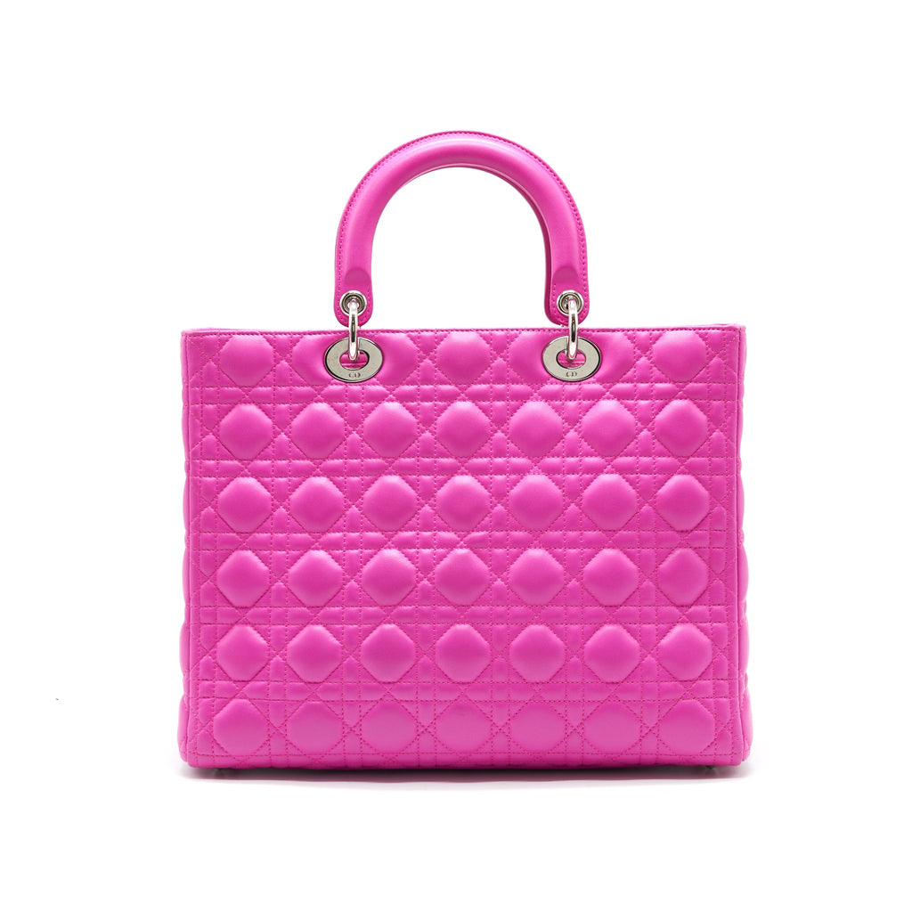 DIOR LARGE LADY DIOR LAMBSKIN BAG IN HOT PINK