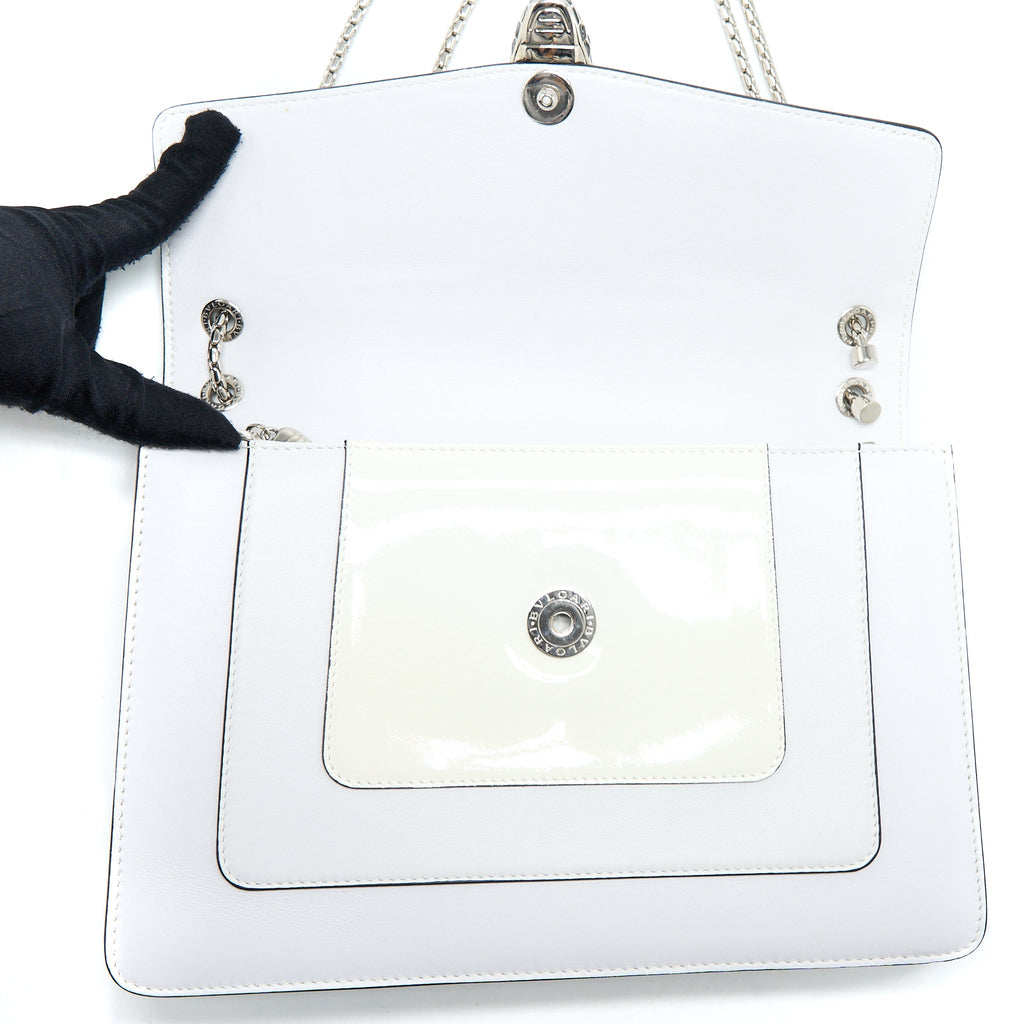 BVLGARI SERPENTI FOREVER SHOULDER BAG PATENT WHITE SHW