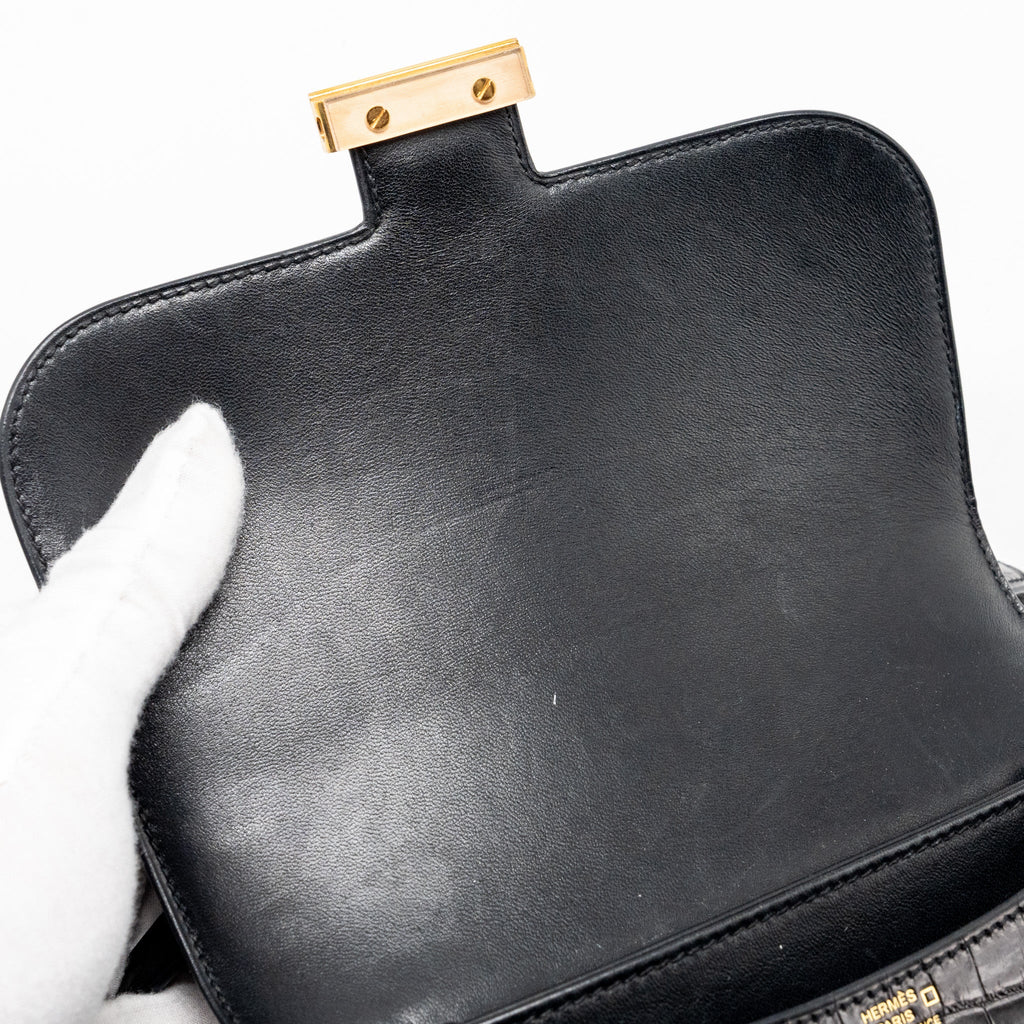 HERMES MINI CONSTANCE ALLIGATOR MISSISSIPPIENSIS SHINY BLACK GHW
