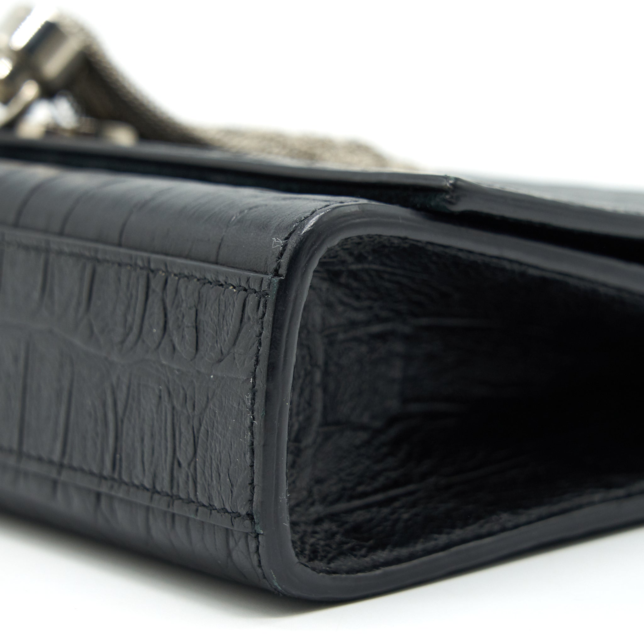 SAINT LAURENT MEDIUM KATE WITH TASSEL CROC EMBOSSED CALFSKIN BLACK SHW