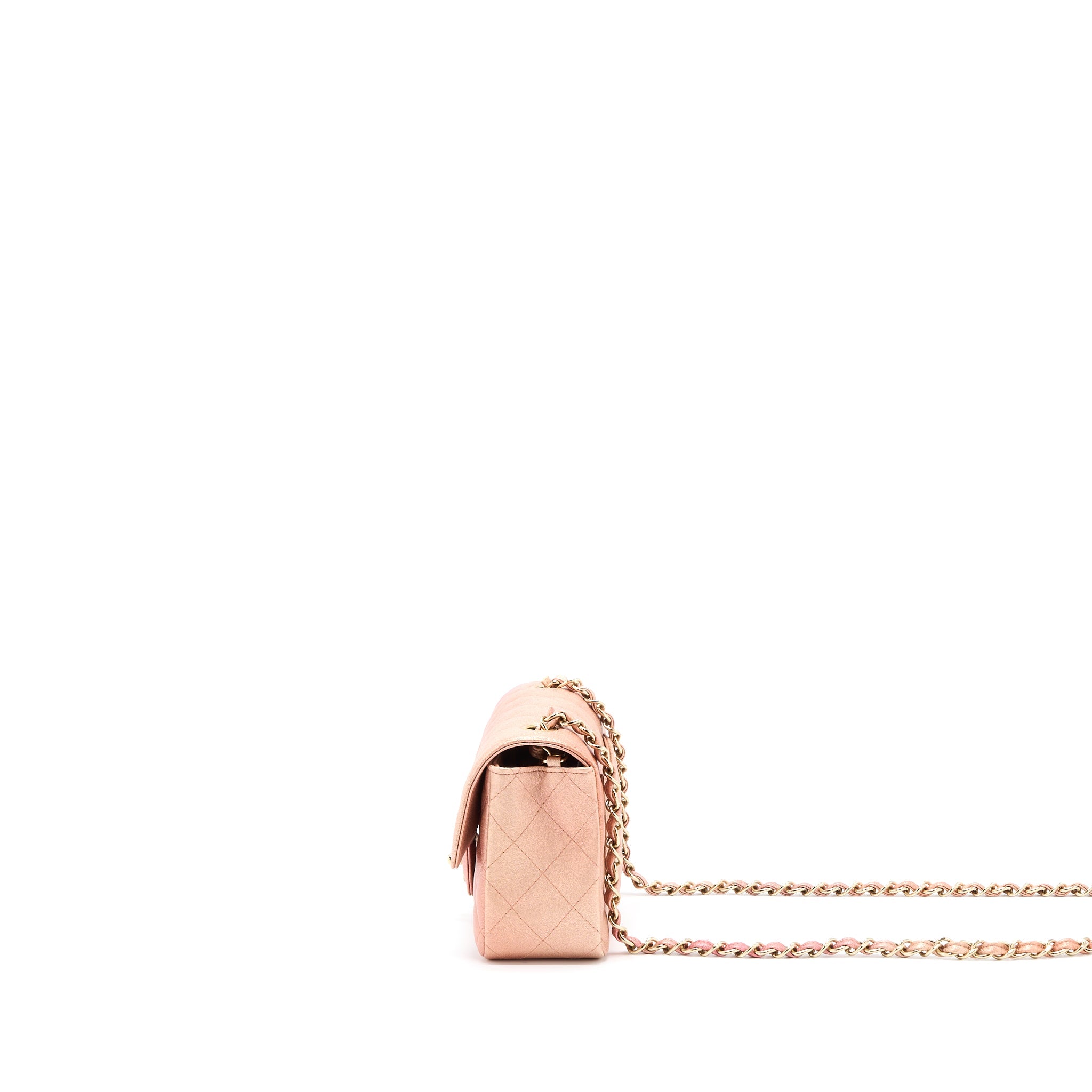 CHANEL 21S MINI RECTANGULAR FLAP BAG METALLIC GRAINED LAMBSKIN OMBRÉ ROSE GOLD LGHW