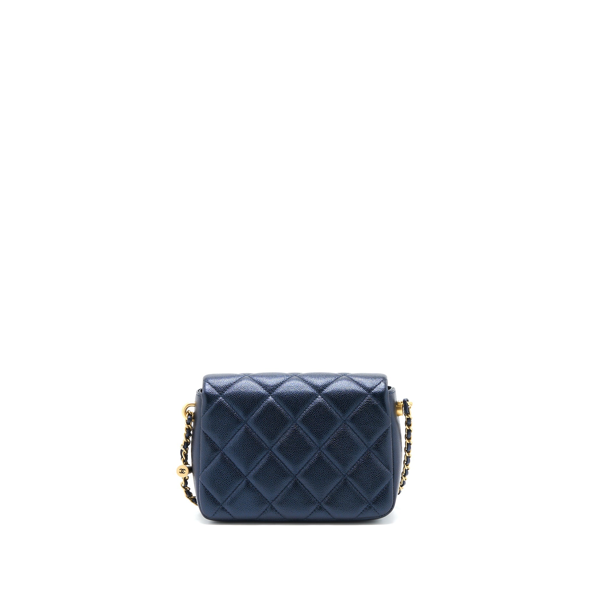 CHANEL 21K MY PERFECT MINI FLAP BAG CAVIAR BLACK BRUSHED GHW (MICROCHIP)
