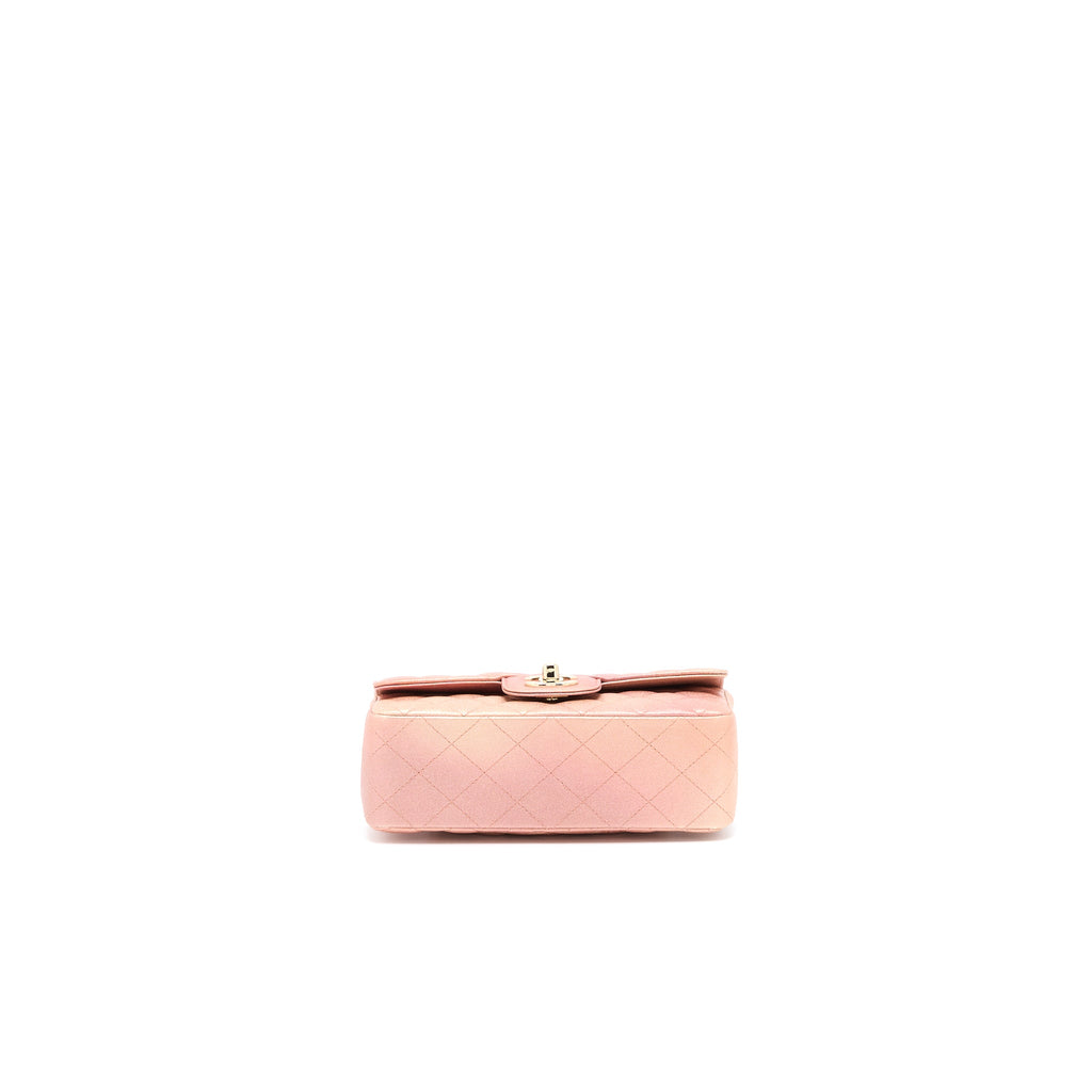 CHANEL 21S MINI RECTANGULAR FLAP BAG METALLIC GRAINED LAMBSKIN OMBRÉ ROSE GOLD LGHW