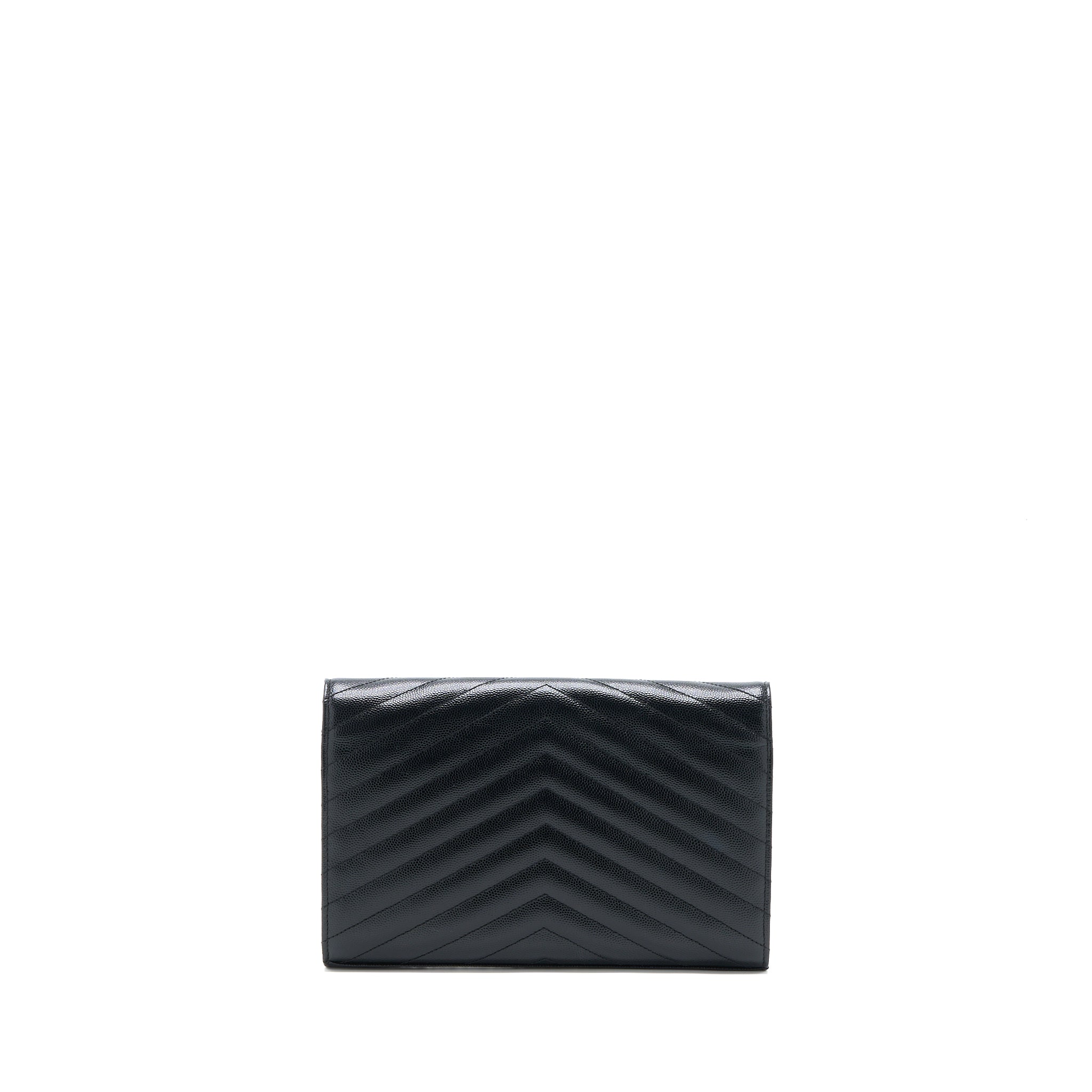 SAINT LAURENT ENVELOP CHAIN WALLET GRAINED CALFSKIN BLACK SHW