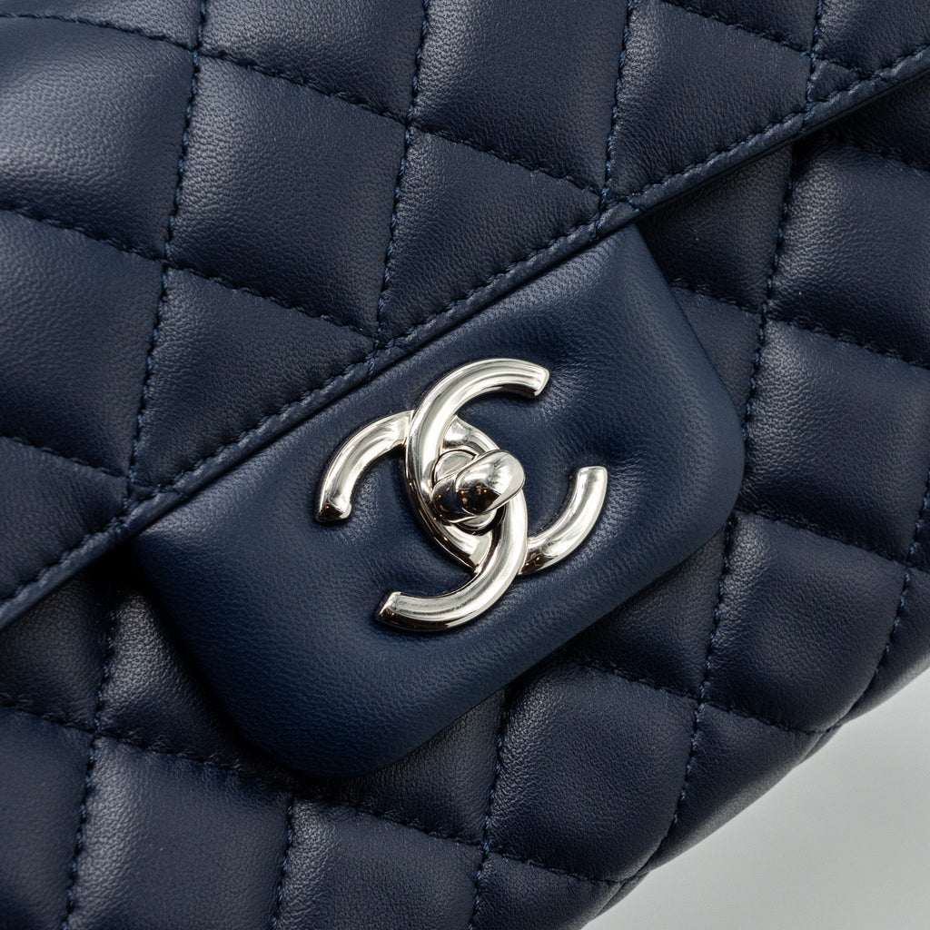 CHANEL QUILTED LONG FLAP BAG LAMBSKIN DARK BLUE SHW