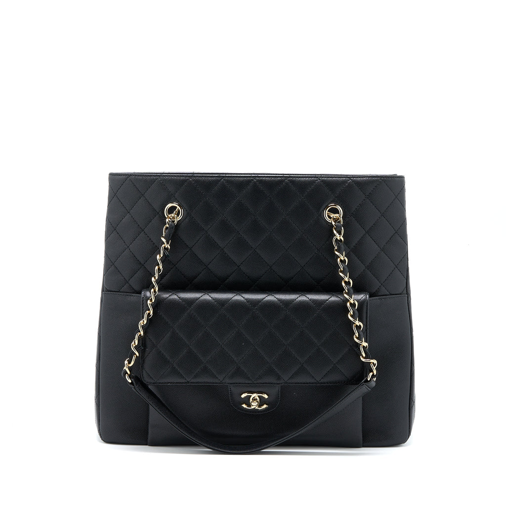 CHANEL 19C LARGE SHOPPING TOTE BAG CAVIAR BLACK LGHW