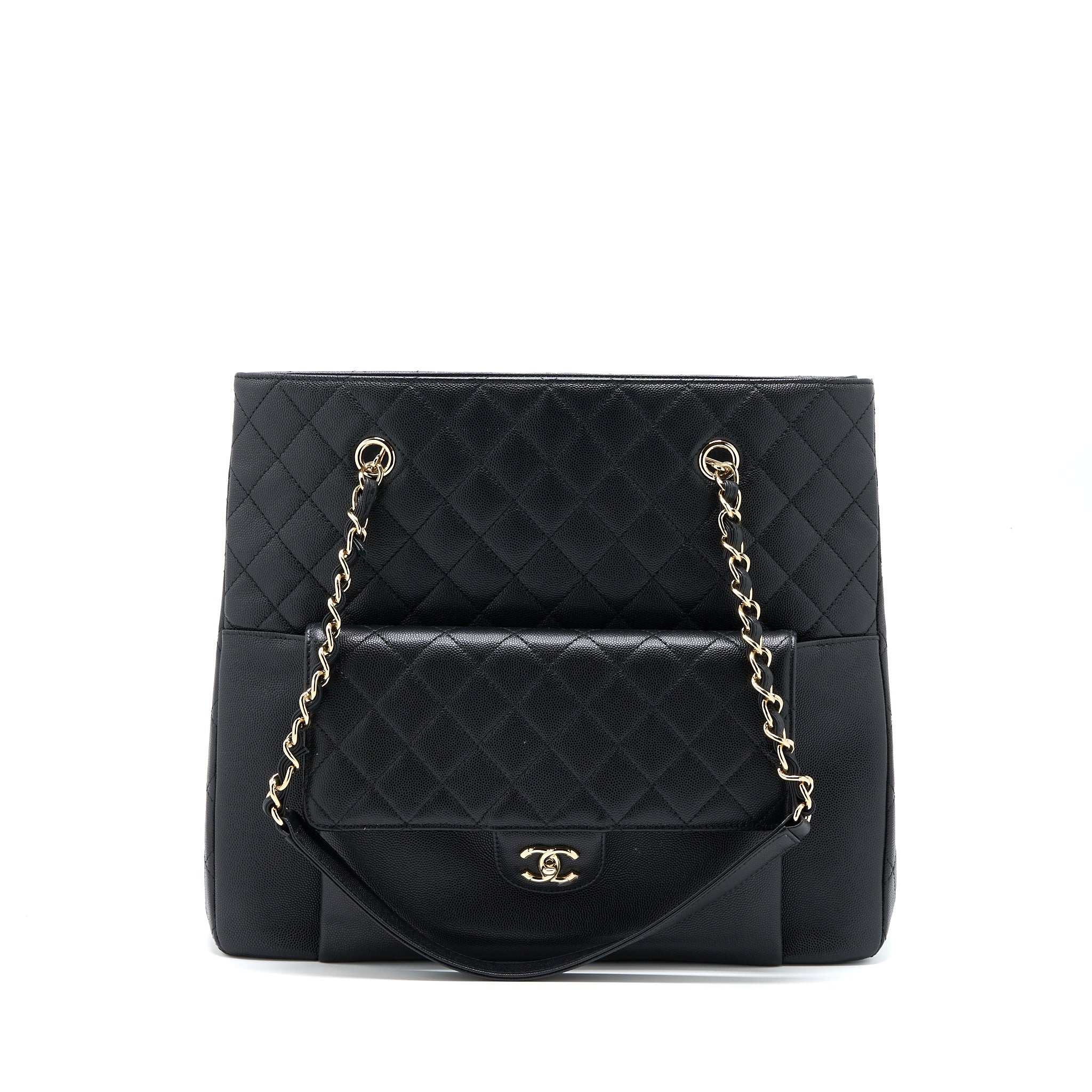 CHANEL 19C LARGE SHOPPING TOTE BAG CAVIAR BLACK LGHW