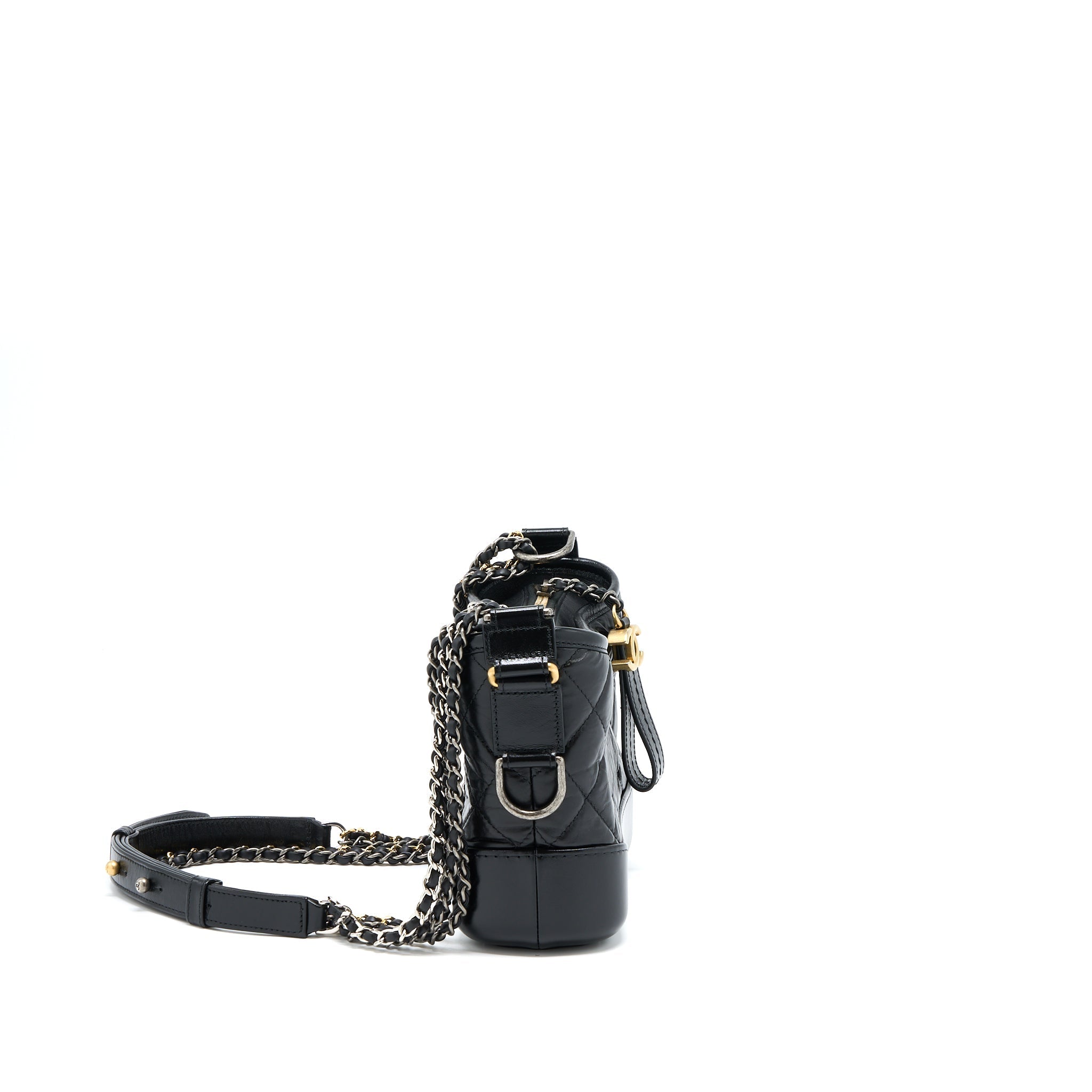 CHANEL SMALL GABRIELLE HOBO BAG AGED CALFSKIN BLACK MULTICOLOUR HARDWARE