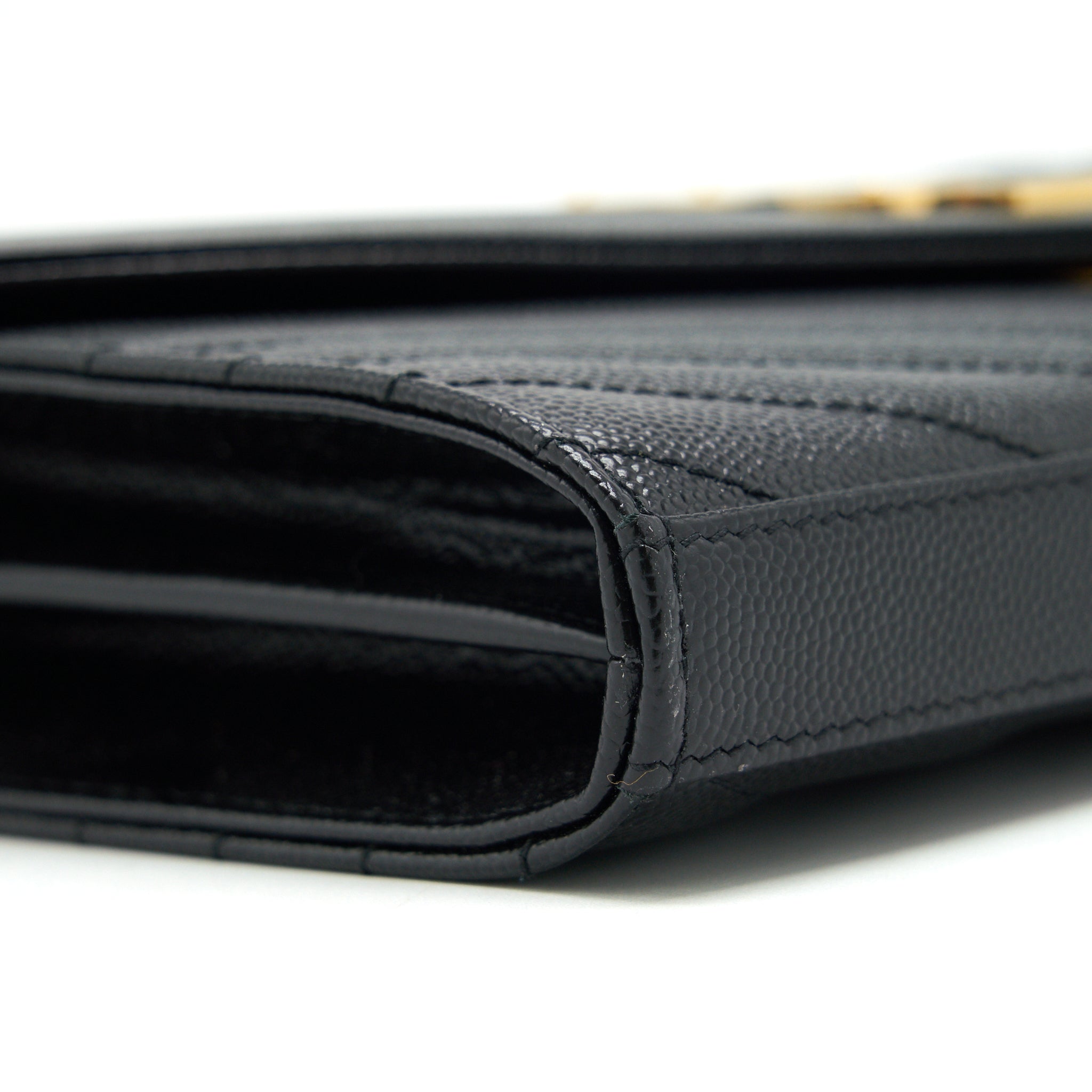 SAINT LAURENT ENVELOPE CHAIN CROSSBODY BAG GRAINED CALFSKIN BLACK GHW