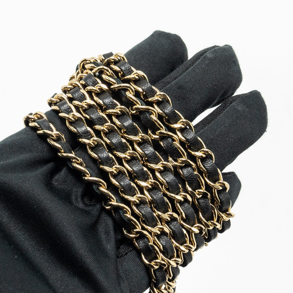 CHANEL MINI BOOK CARD HOLDER WITH CHAIN LAMBSKIN BLACK LGHW (MICROCHIP)