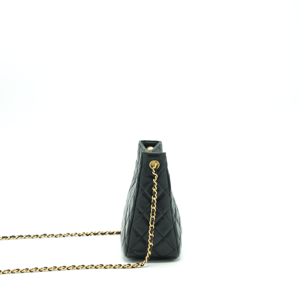 CHANEL 22S PEARL CRUSH HOBO BAG LAMBSKIN BLACK GHW (MICROCHIP)