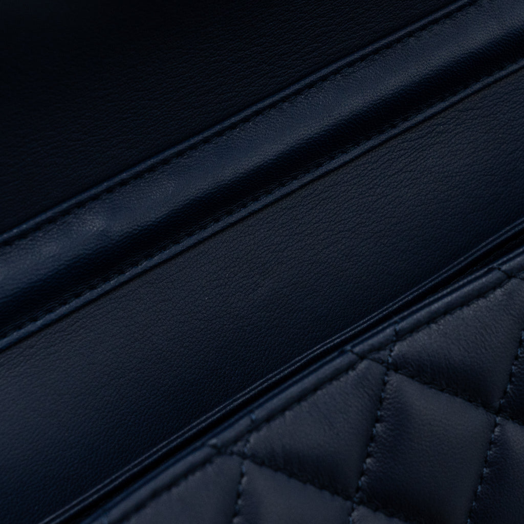 CHANEL QUILTED LONG FLAP BAG LAMBSKIN DARK BLUE SHW