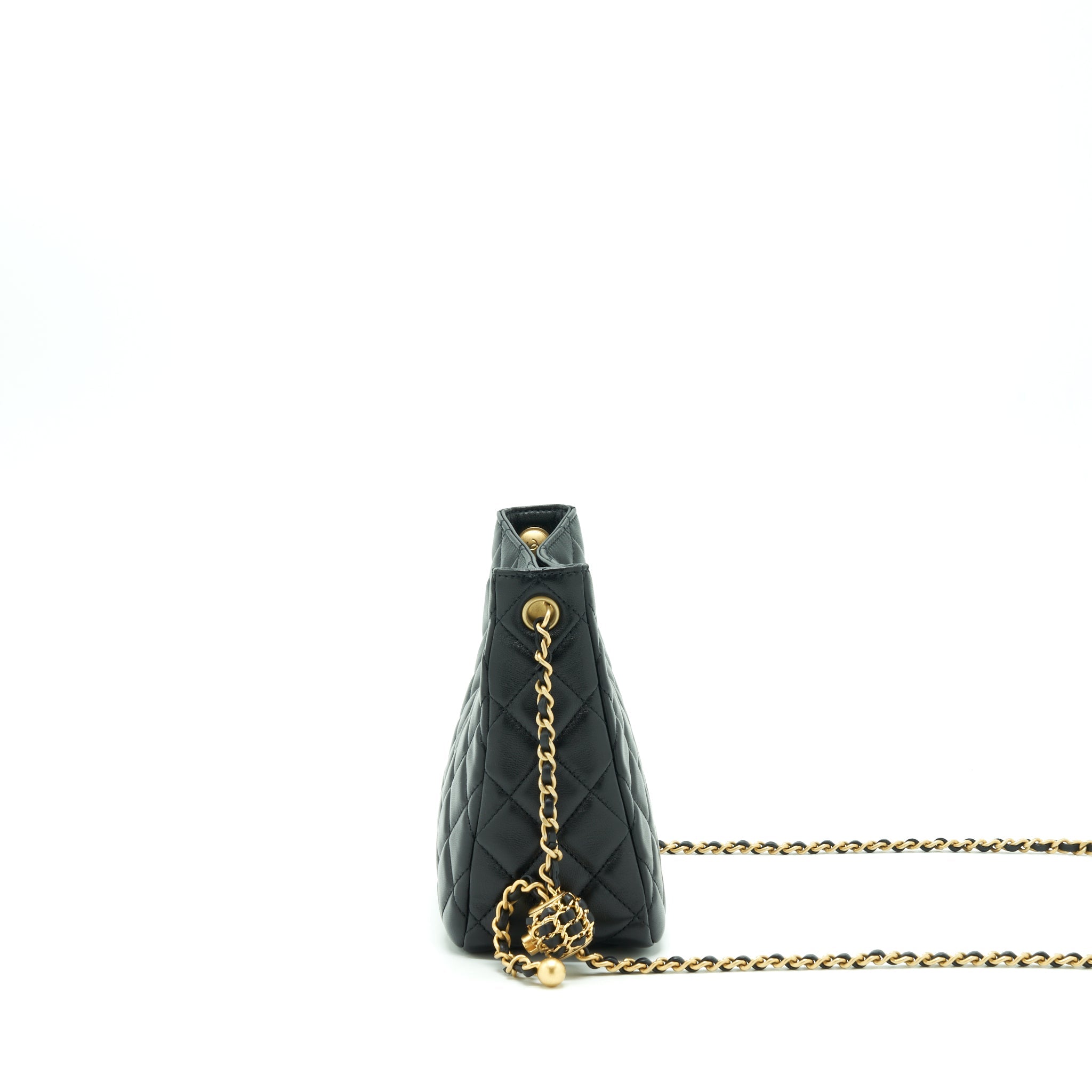 CHANEL 22S PEARL CRUSH HOBO BAG LAMBSKIN BLACK GHW (MICROCHIP)