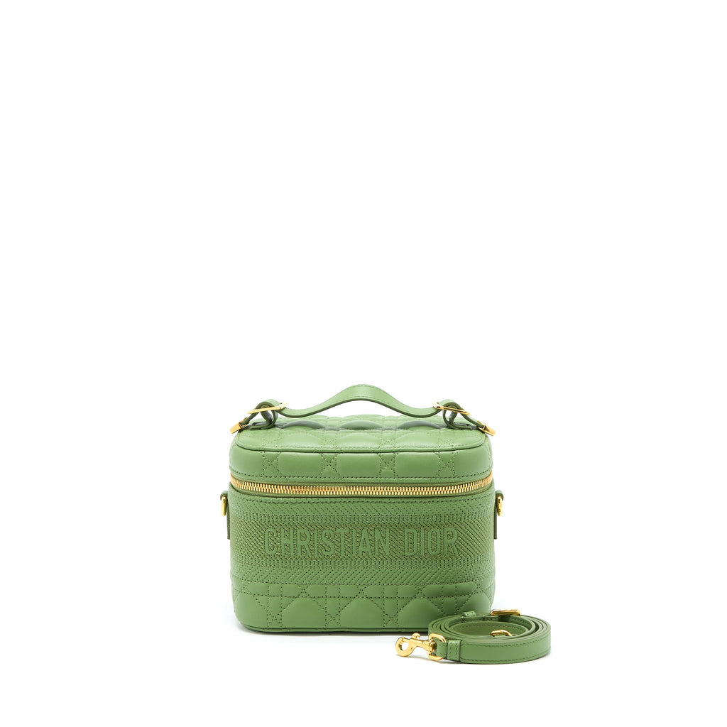 DIOR SMALL DIORTRAVEL VANITY CASE CANNAGE LAMBSKIN GREEN GHW