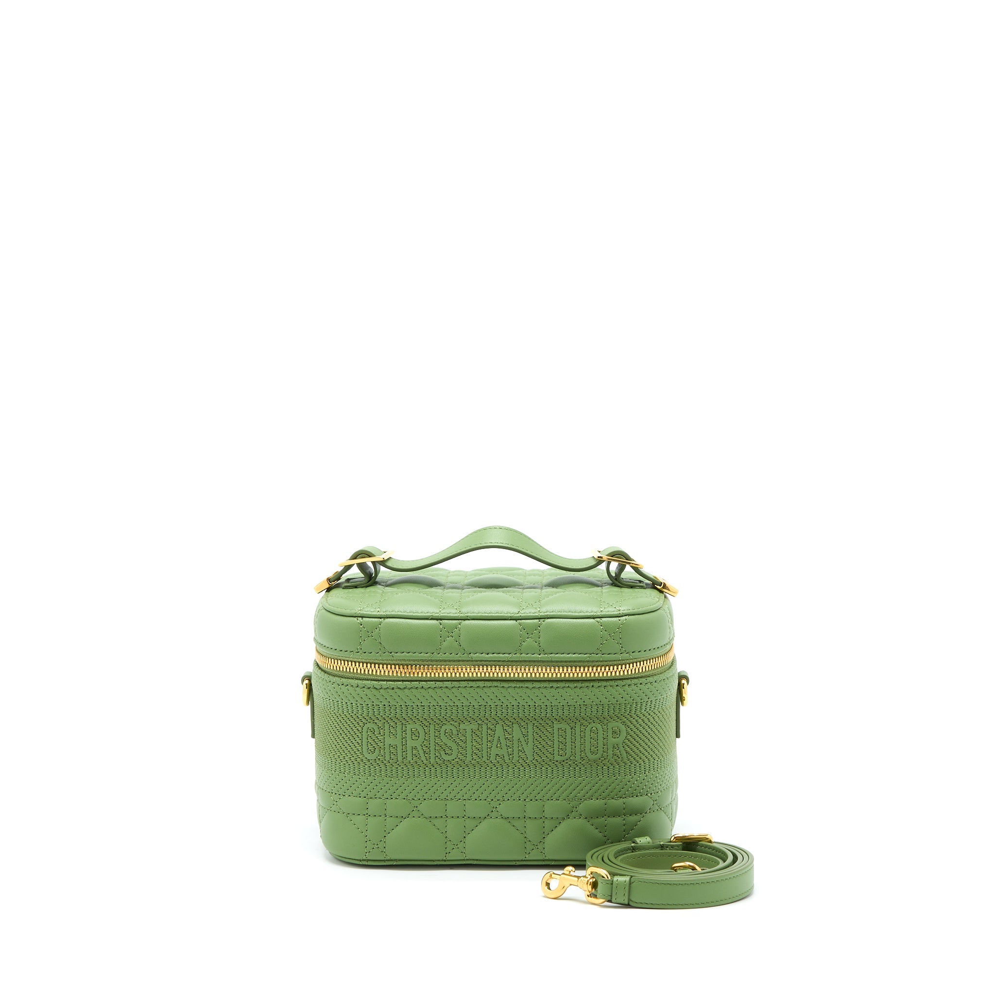 DIOR SMALL DIORTRAVEL VANITY CASE CANNAGE LAMBSKIN GREEN GHW