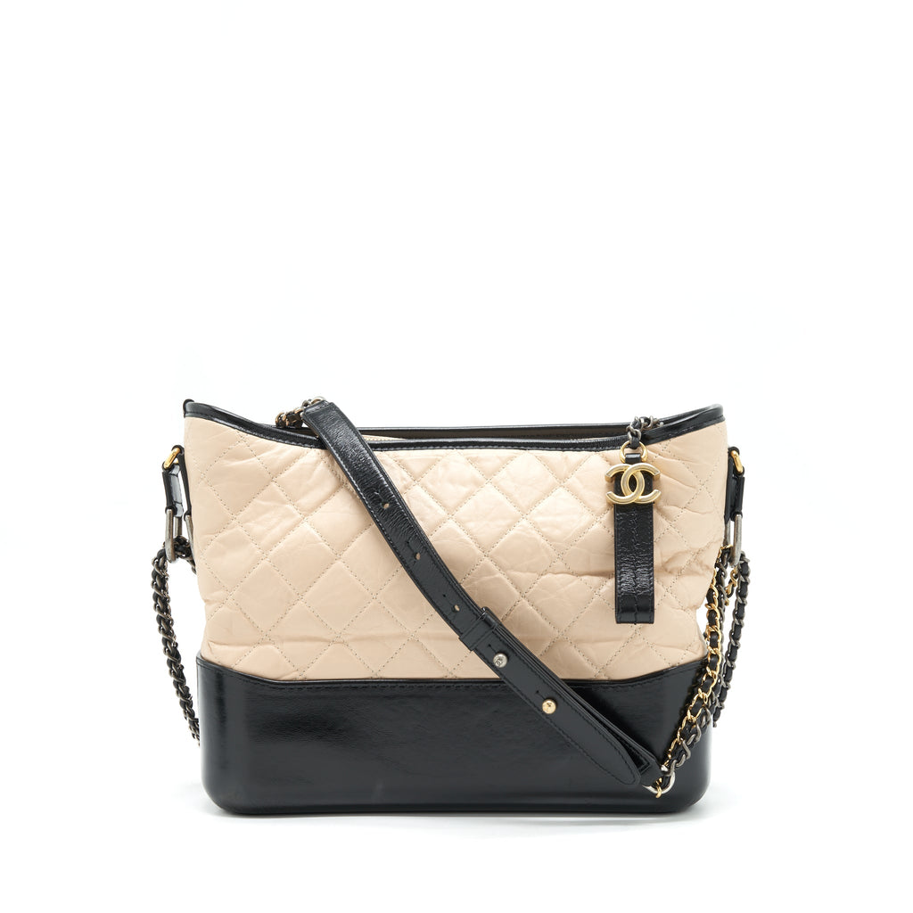 CHANEL LARGE GABRIELLE HOBO BAG BEIGE/BLACK GOLD/SLIVER HARDWARE