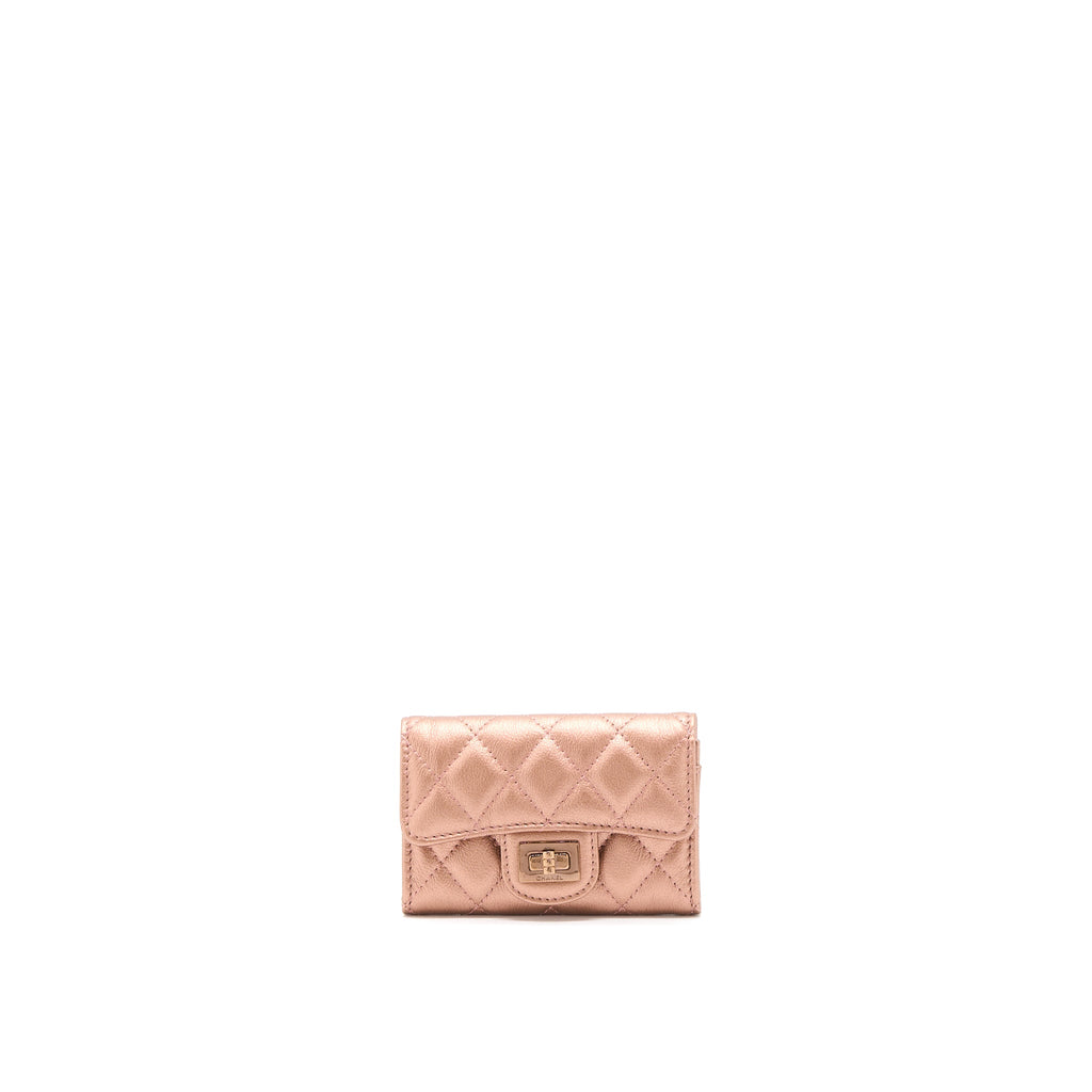 CHANEL 2.55 REISSUE FLAP CARD HOLDER METALLIC GRAINED CALFSKIN ROSE GOLD RGHW