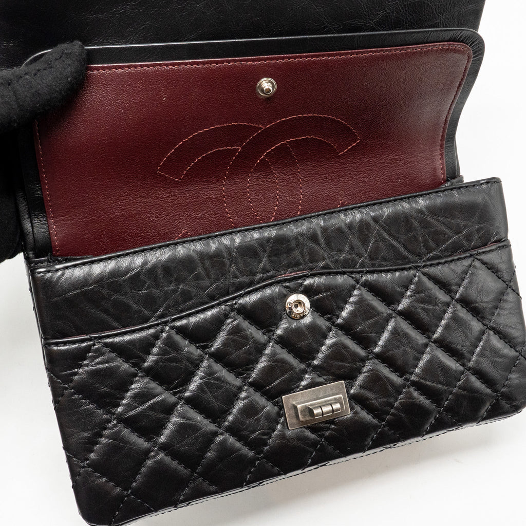 CHANEL SMALL 2.55 REISSUE FLAP BAG AGED CALFSKIN BLACK RUTHENIUM SILVER HARDWARE
